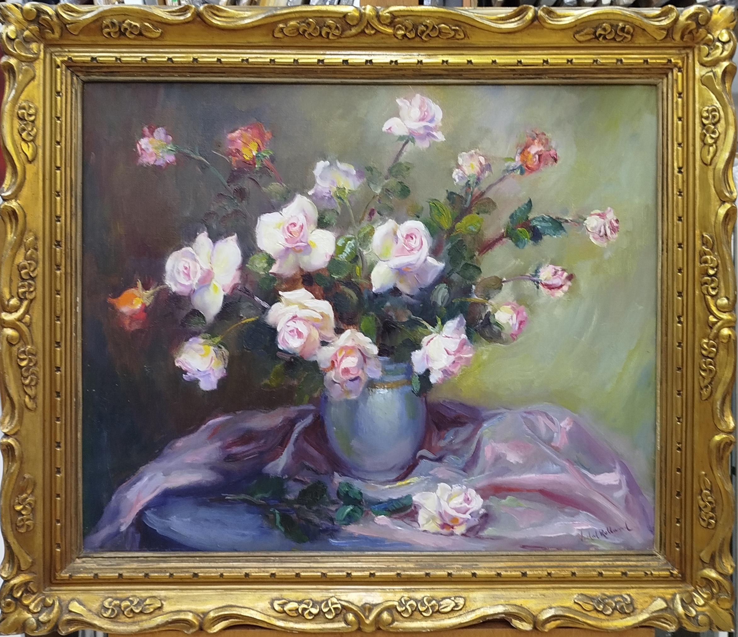 Roses Original Oil Painting, Realist Style, Framed, Circa 1940