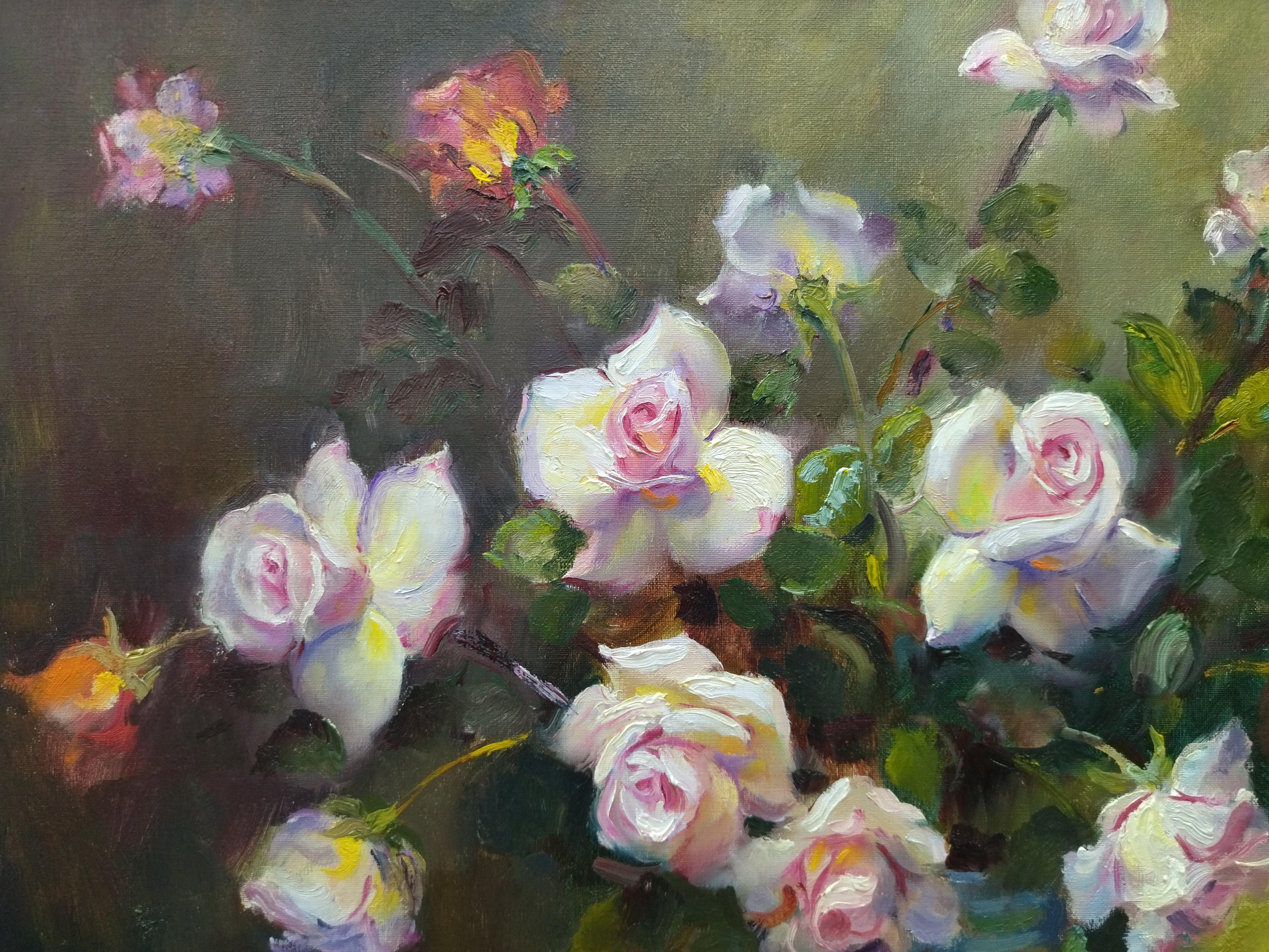  Vidal Rolland  Roses  Original Oil. painting - Realist Painting by VIDAL ROLLAND