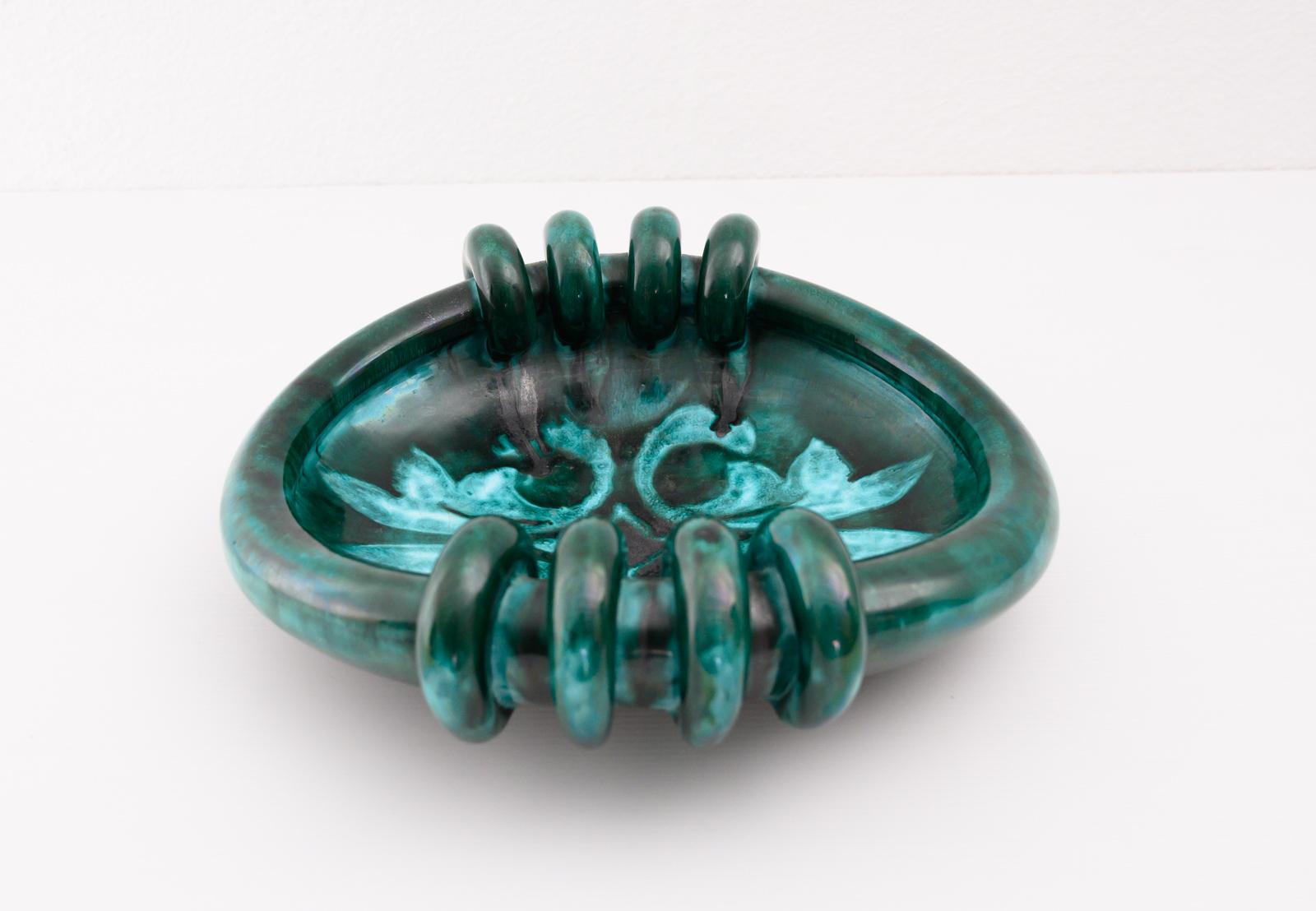 Green glazed vide poche by Louis Giraud Vallauris France, France, circa 1960.