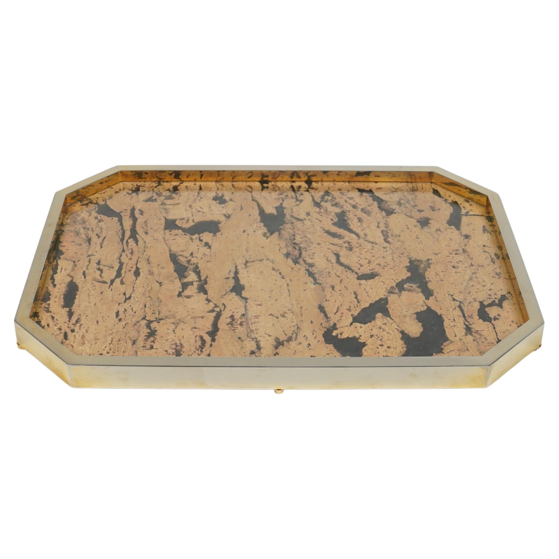 Vide-Poche Centerpiece Tray in Cork & Brass by Jet Set Milano, Italy 1970s For Sale