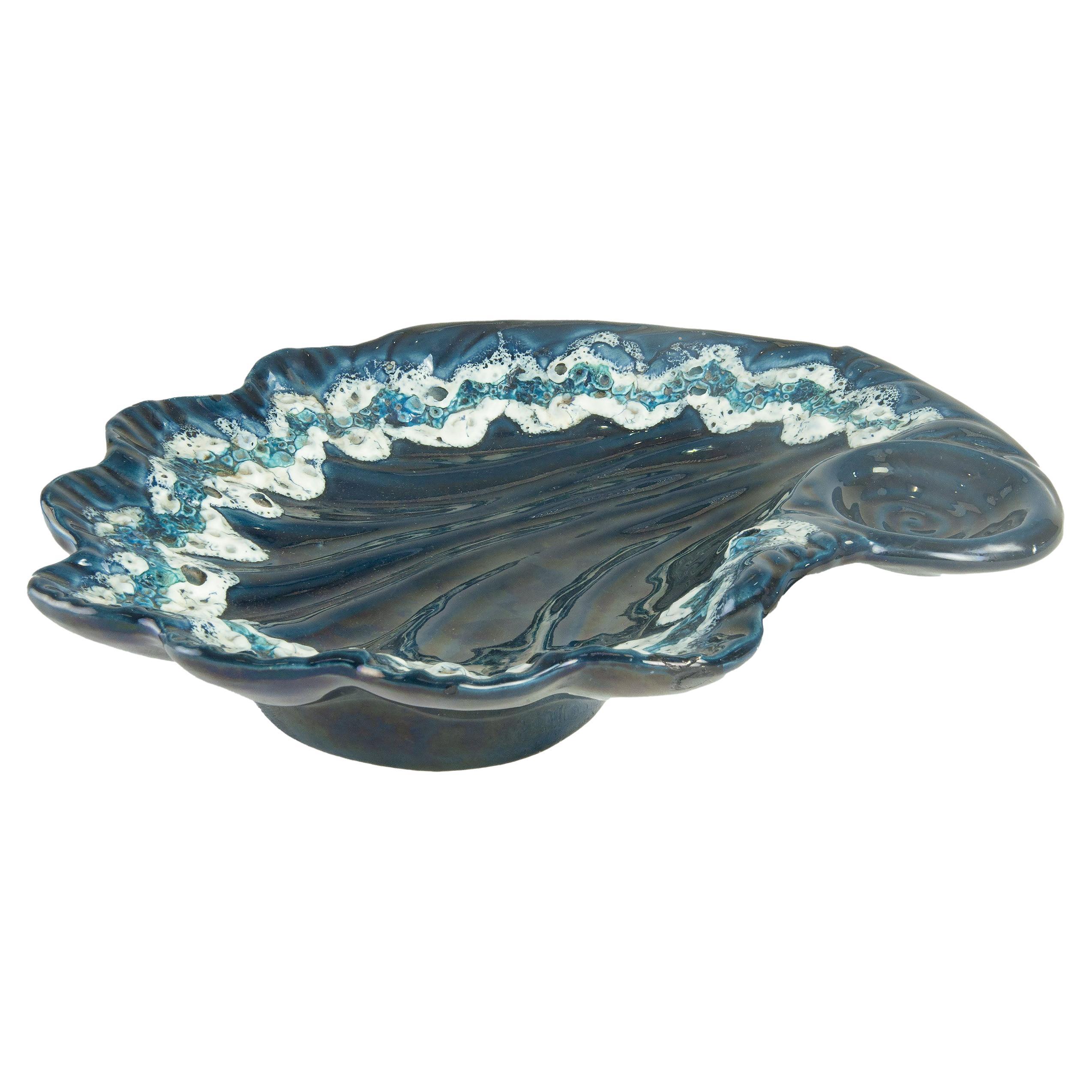 Vide poche, Ceramic Shell, Vallauris, France 1970, Blue Color