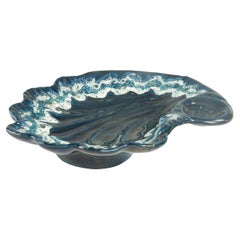 Vintage Vide poche, Ceramic Shell, Vallauris, France 1970, Blue Color