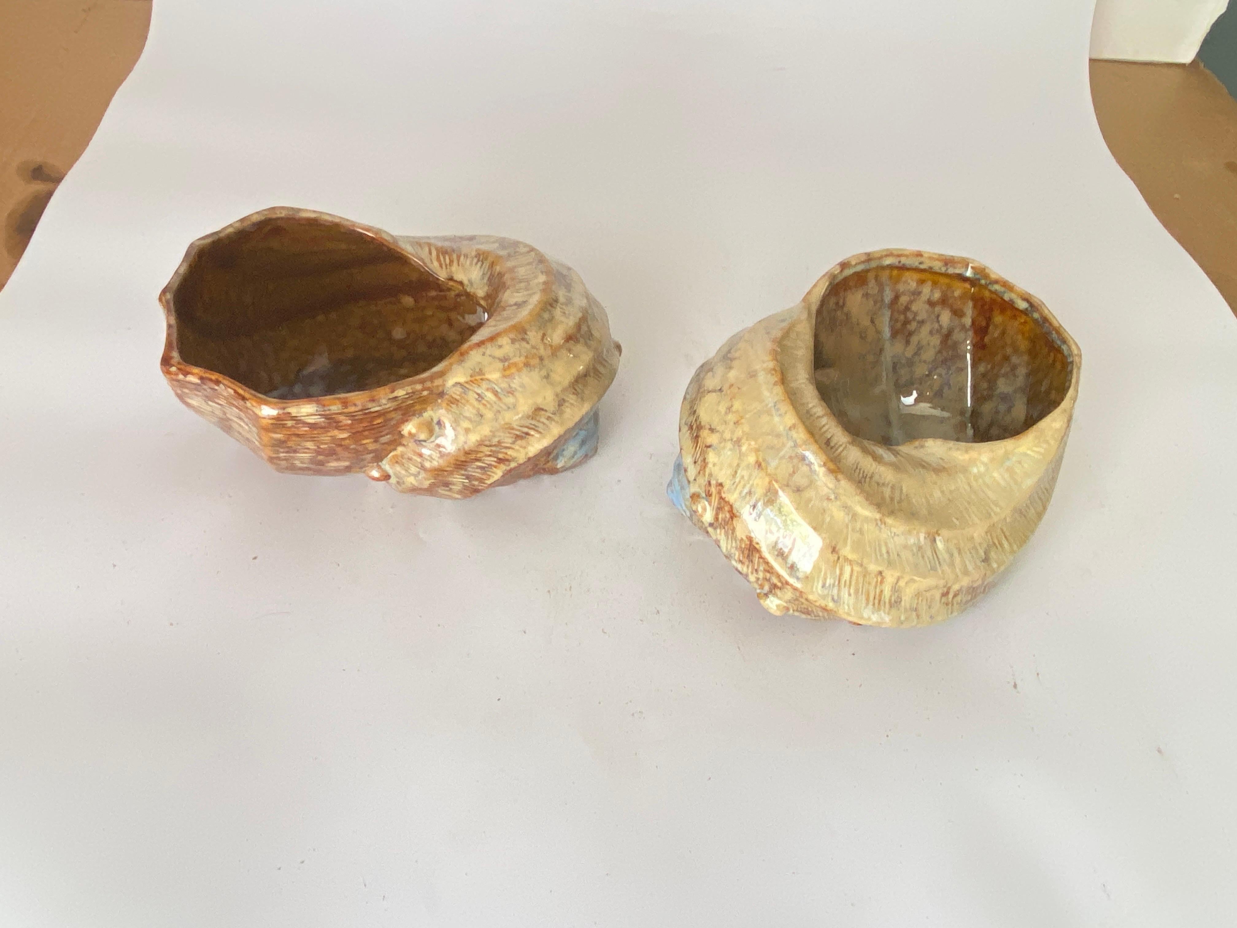 Vide poche Ceramic Shell, Vallauris France 1970 Brown Color Set of 2 In Good Condition For Sale In Auribeau sur Siagne, FR
