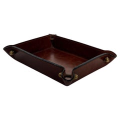 Vide-Poche in Cognac Leather and Brass. Italian Work, “i Santi”. Circa 1970