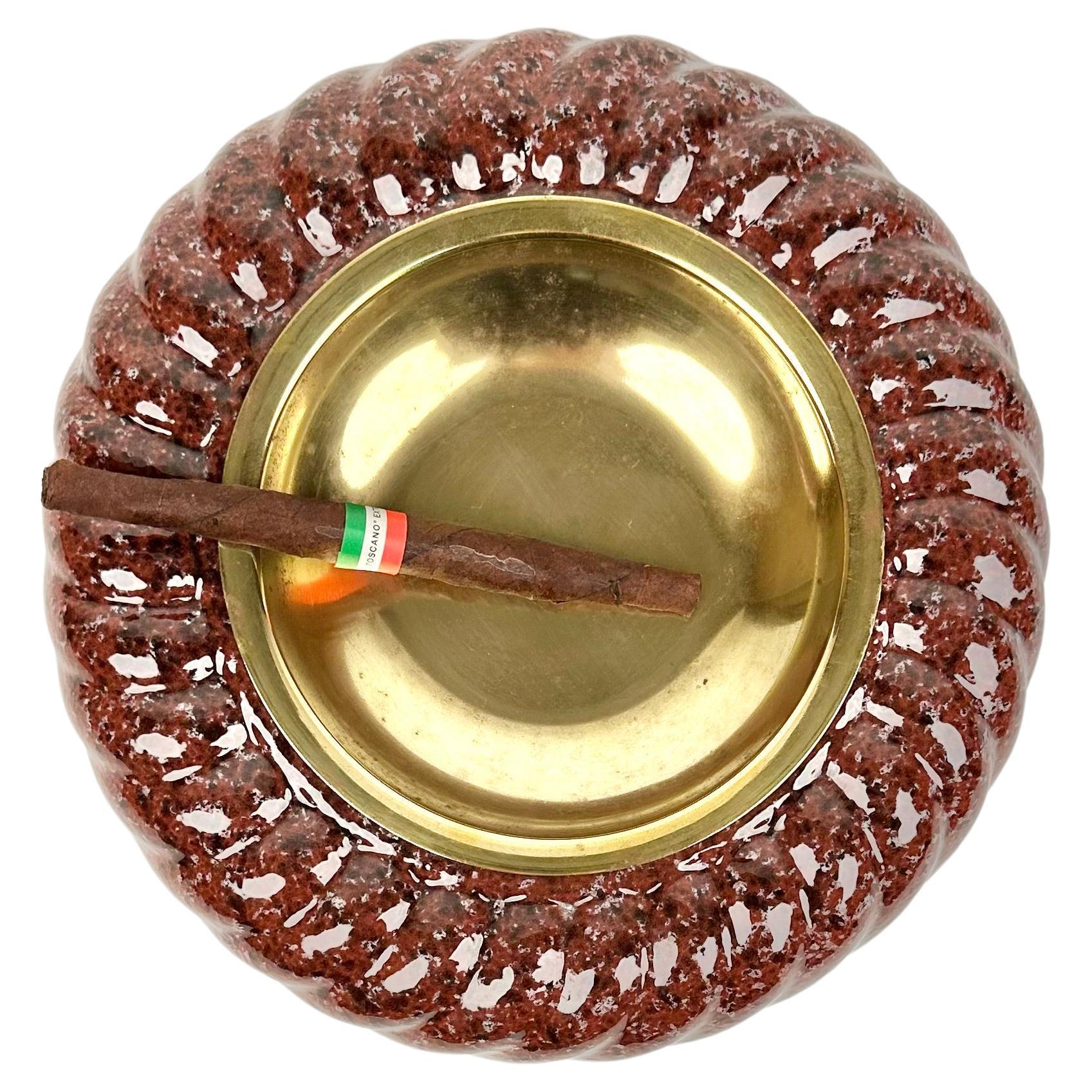 Late 20th Century Vide-Poche or Ashtray Ceramic and Brass by Tommaso Barbi, Italy, 1970s For Sale