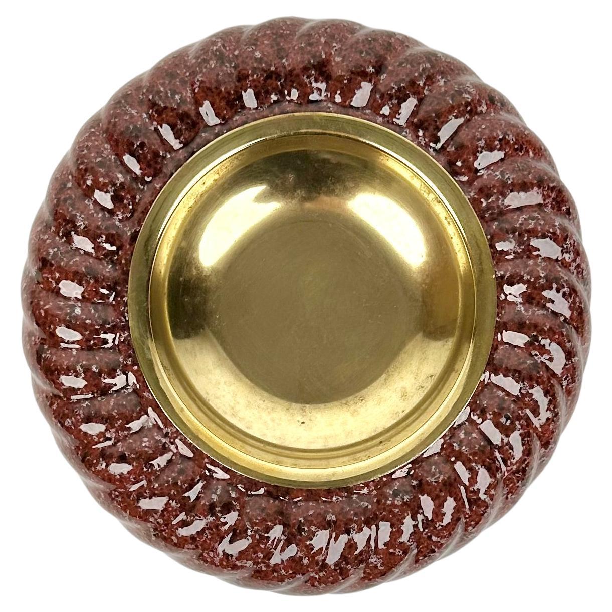 Vide-Poche or Ashtray Ceramic and Brass by Tommaso Barbi, Italy, 1970s