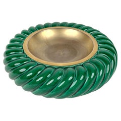 Vide-Poche or Ashtray Green Ceramic and Brass by Tommaso Barbi, Italy 1970s