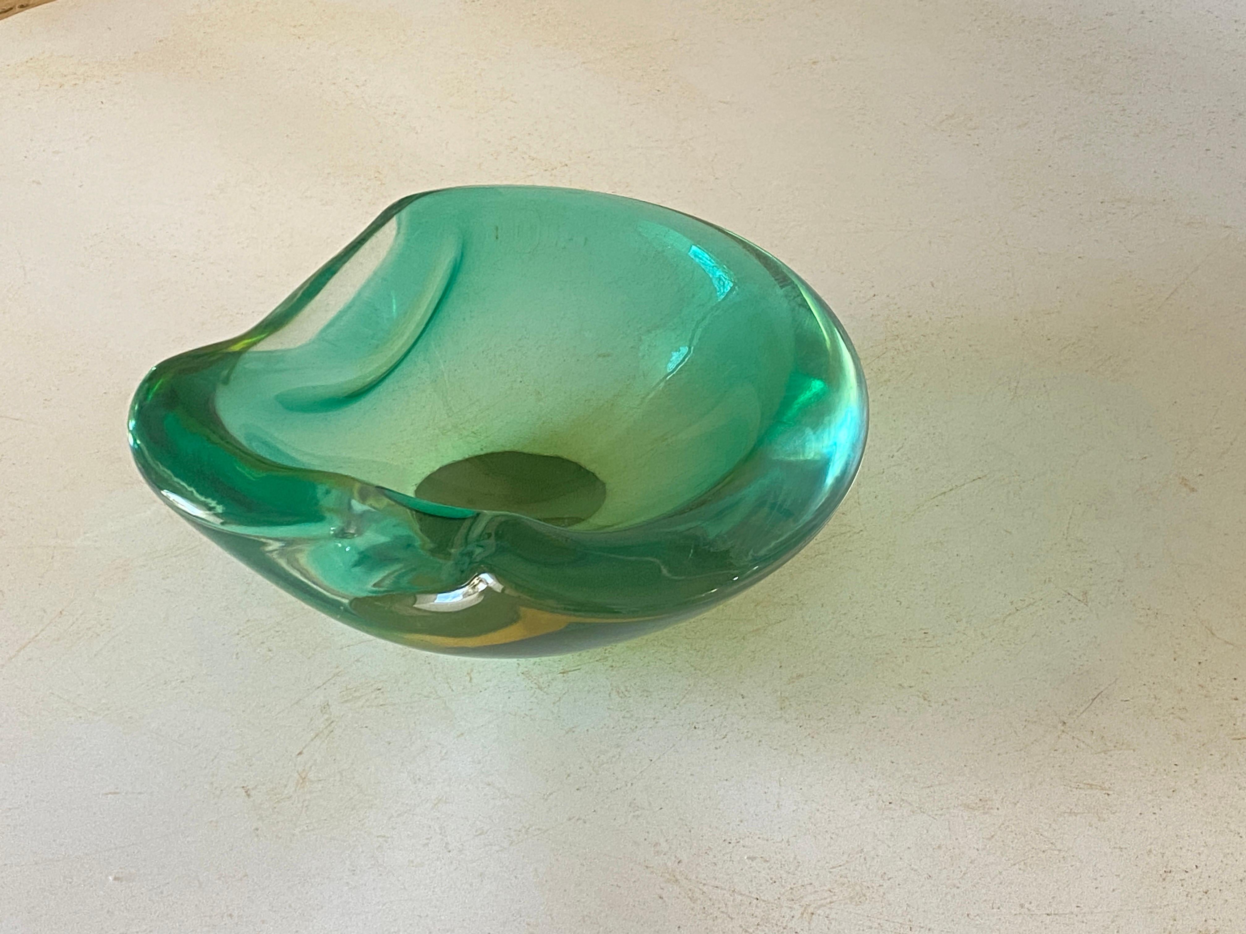 Late 20th Century Vide Poche or Ashtray in  Art Glass Venice Green Color Italy Murano 1970  For Sale