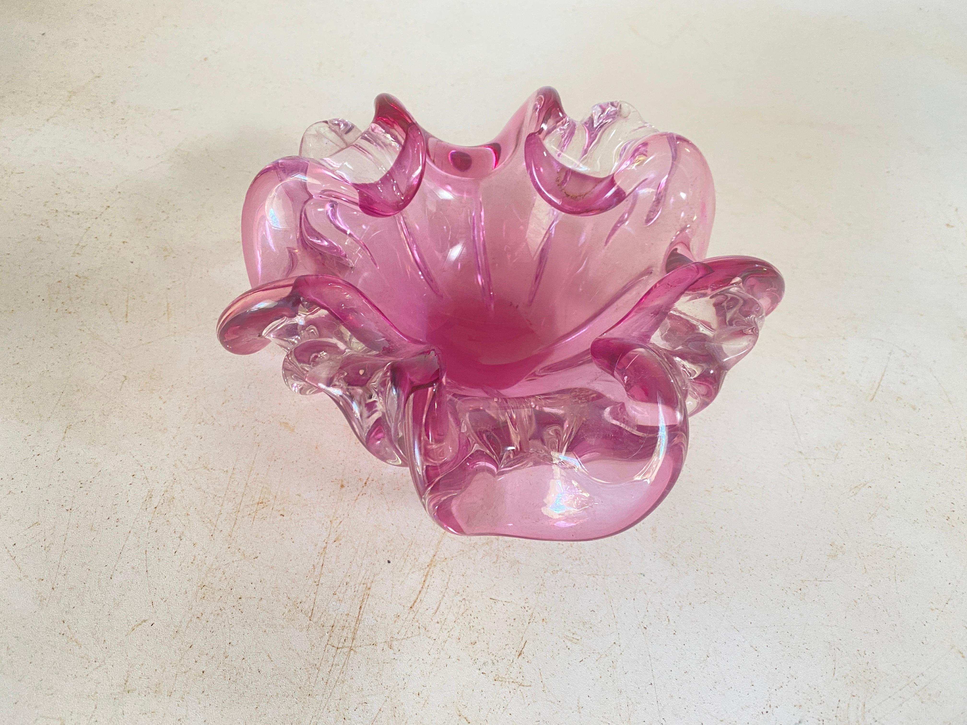 Late 20th Century Vide Poche or Ashtray in  Art Glass Venice Pink Color Italy Murano 1970  For Sale