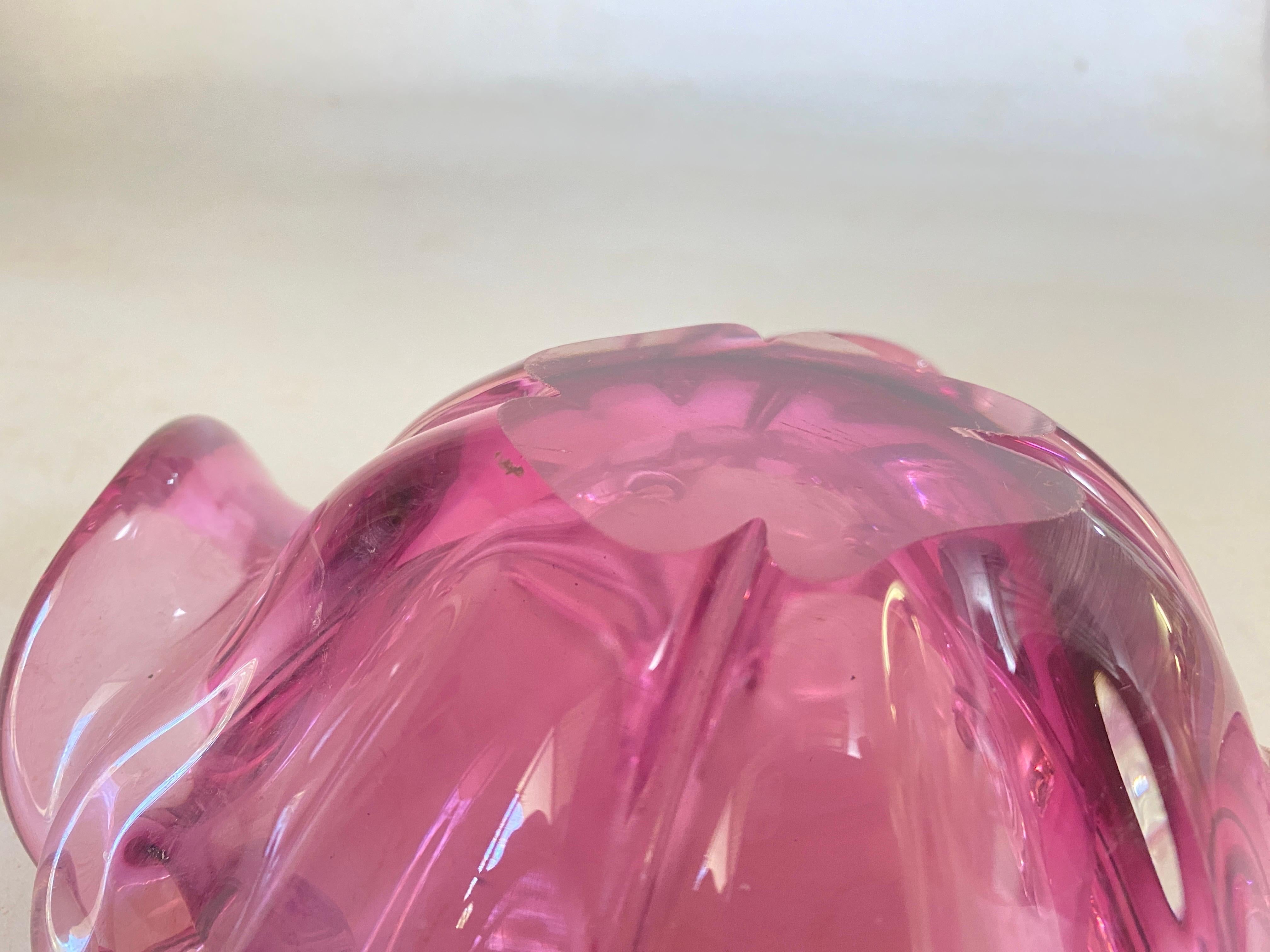 Vide Poche or Ashtray in  Art Glass Venice Pink Color Italy Murano 1970  For Sale 1
