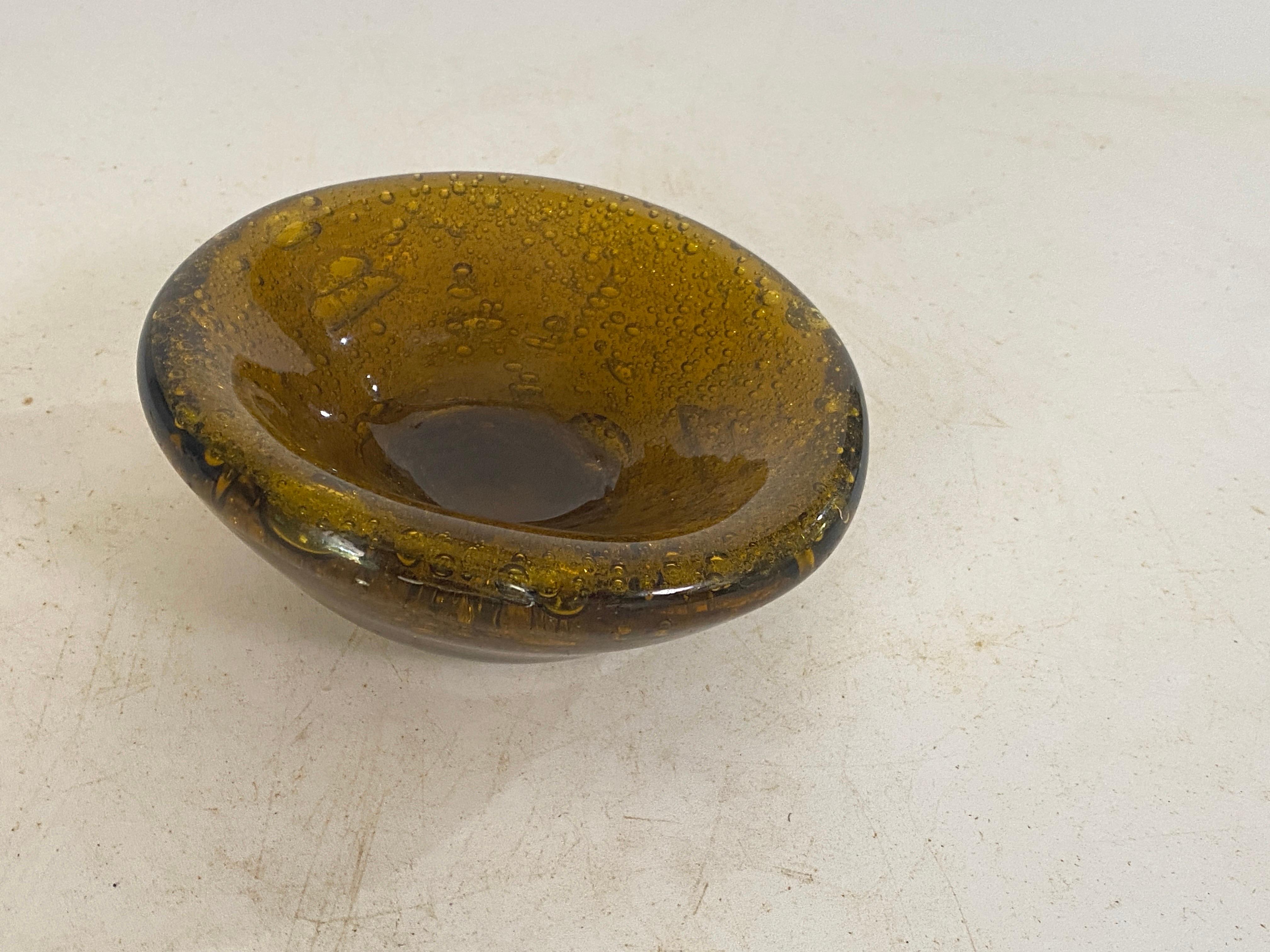 French Vide Poche or Ashtray in Glass, Bubles Patterns France, circa 1970 From Biot For Sale