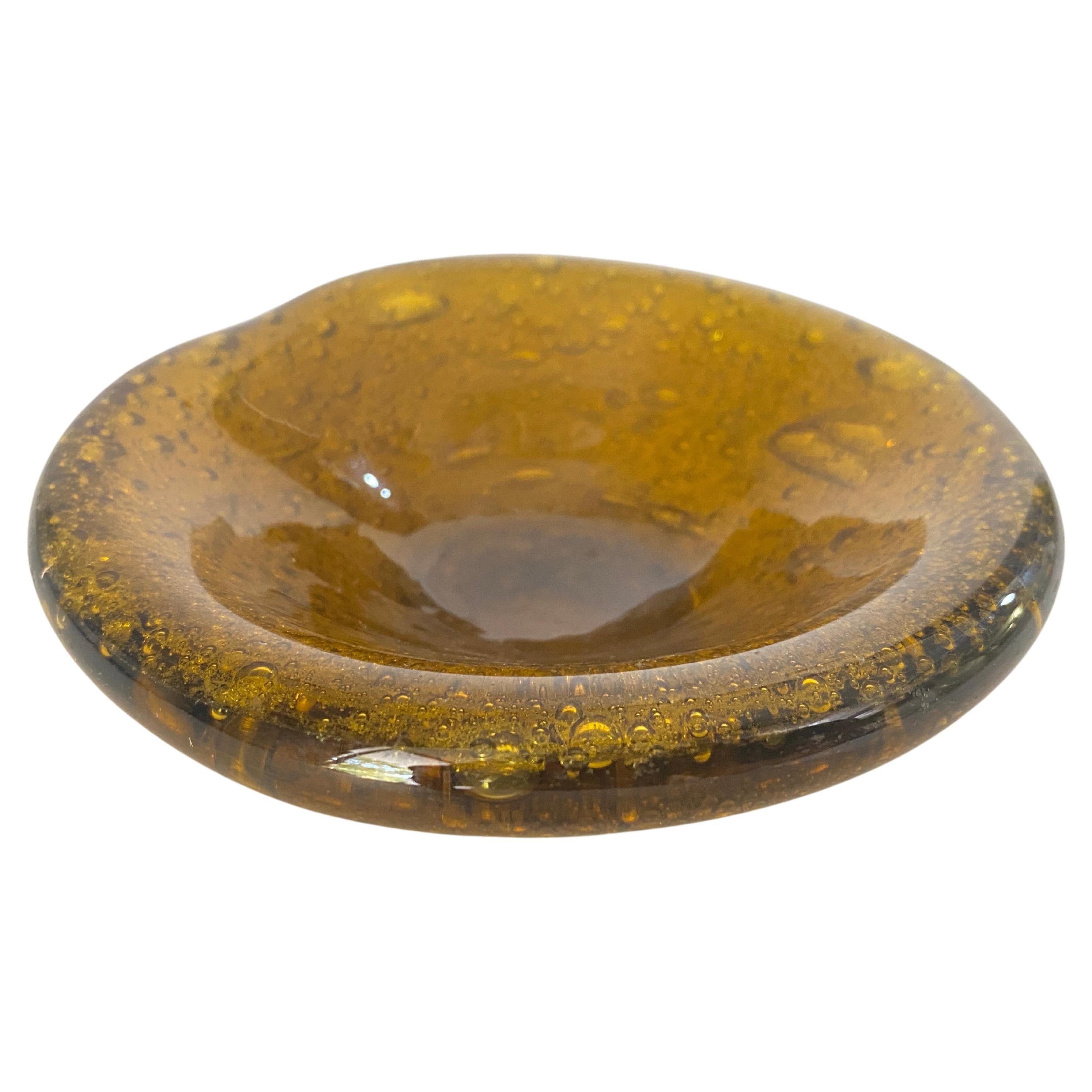 Vide Poche or Ashtray in Glass, Bubles Patterns France, circa 1970 From Biot For Sale