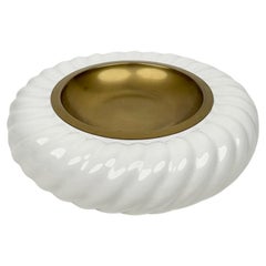 Vintage Vide-Poche or Ashtray White Ceramic and Brass by Tommaso Barbi, Italy 1970s