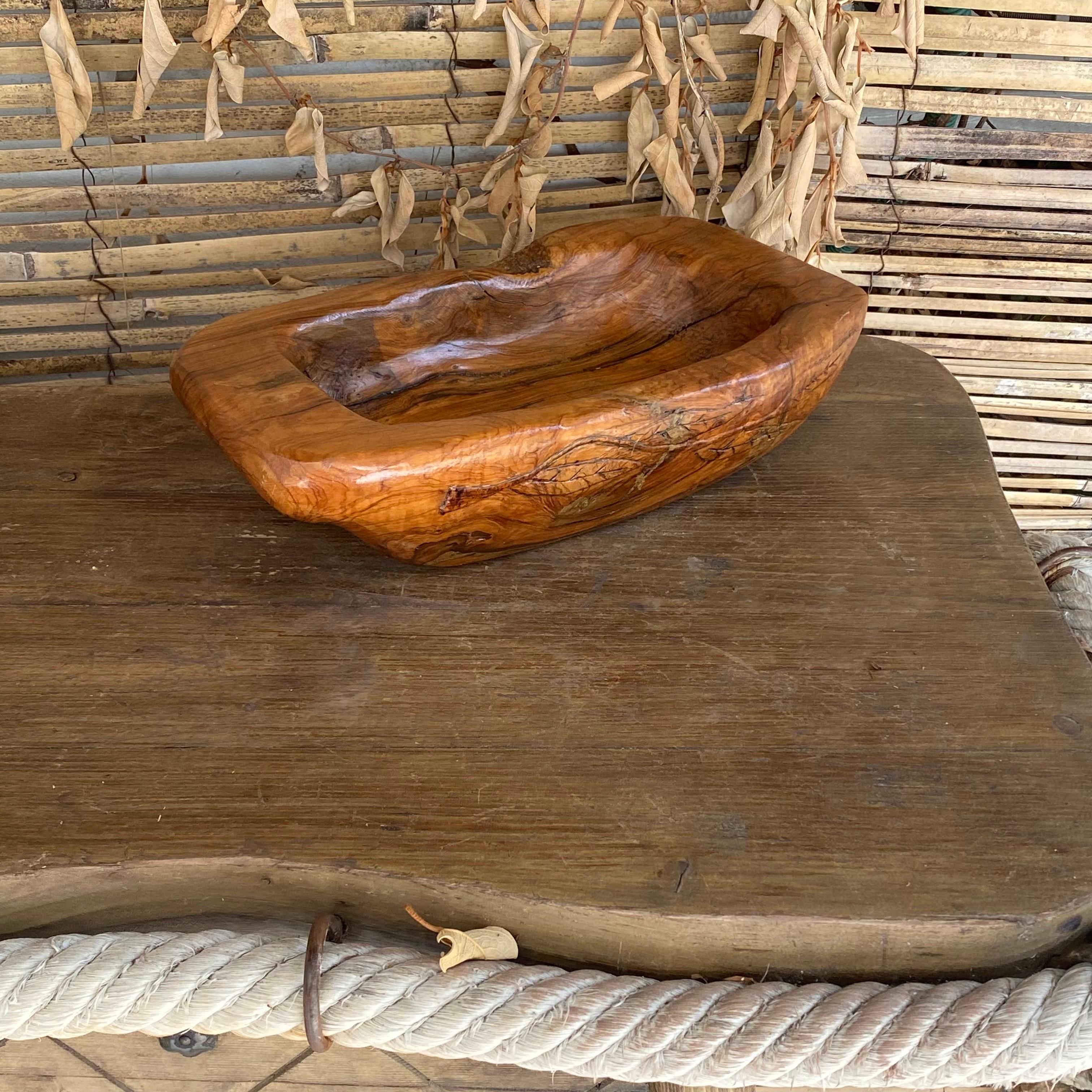 Français Vide-Poche ou bol en bois à patine ancienne, France, 1950 en vente