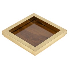 Vide-Poche or Centerpiece Brass, Wood and Glass by Tommaso Barbi, Italy 1970s