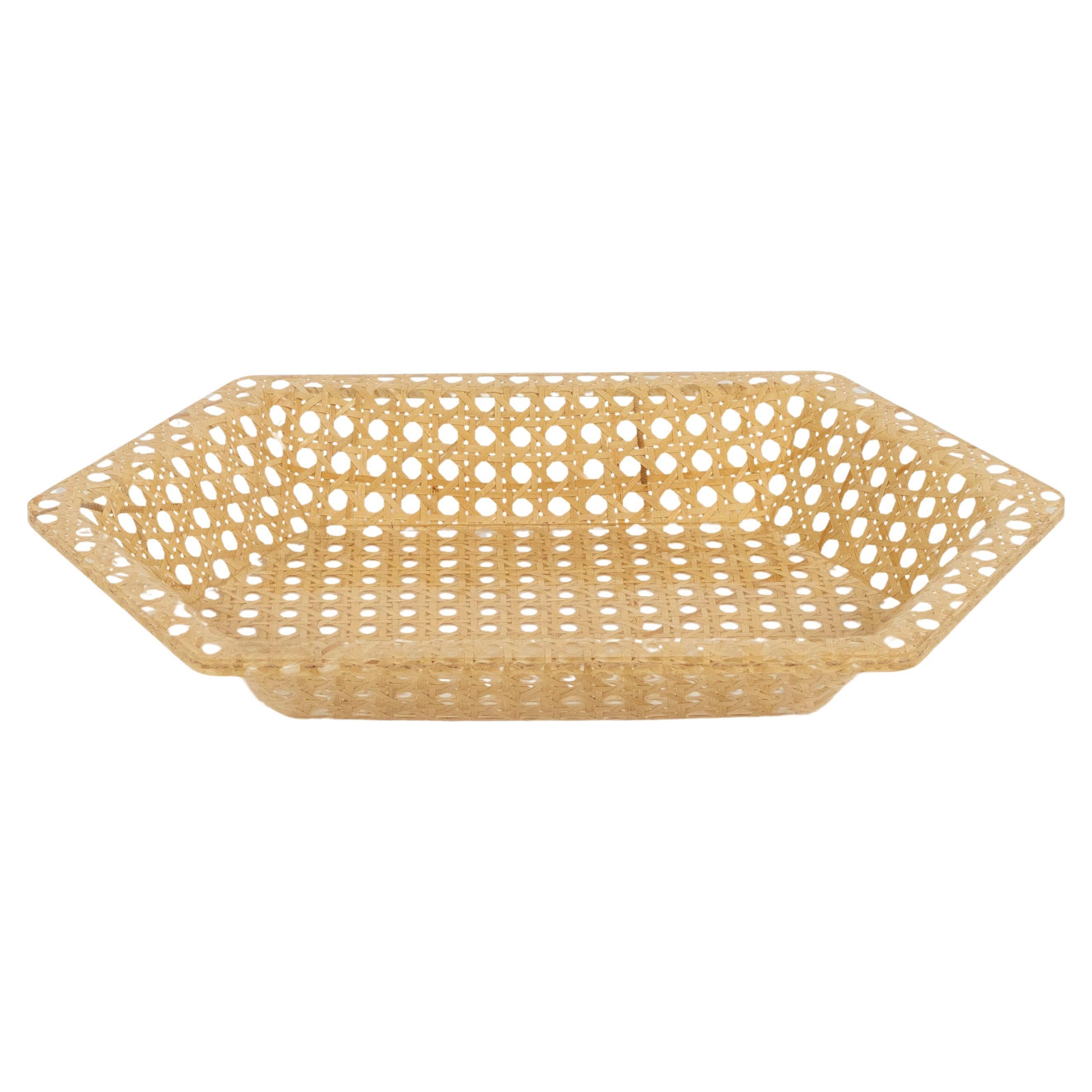 Vide-Poche ou centre de table en lucite et rotin Dior Home Style, Italie, années 1970 en vente