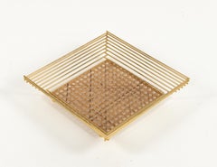 Vide-Poche ou centre de table en lucite, rotin et laiton Dior Home Style, Italie, années 1970