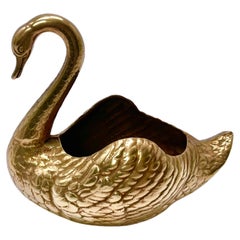 Vide Poche or Decorative Basket, Swan Sculpture Shaped, in Brass, Italy, 1970's