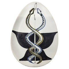 Vide poche Roger Capron décor Serpents peint à la main France Côte-d'Azur 1950