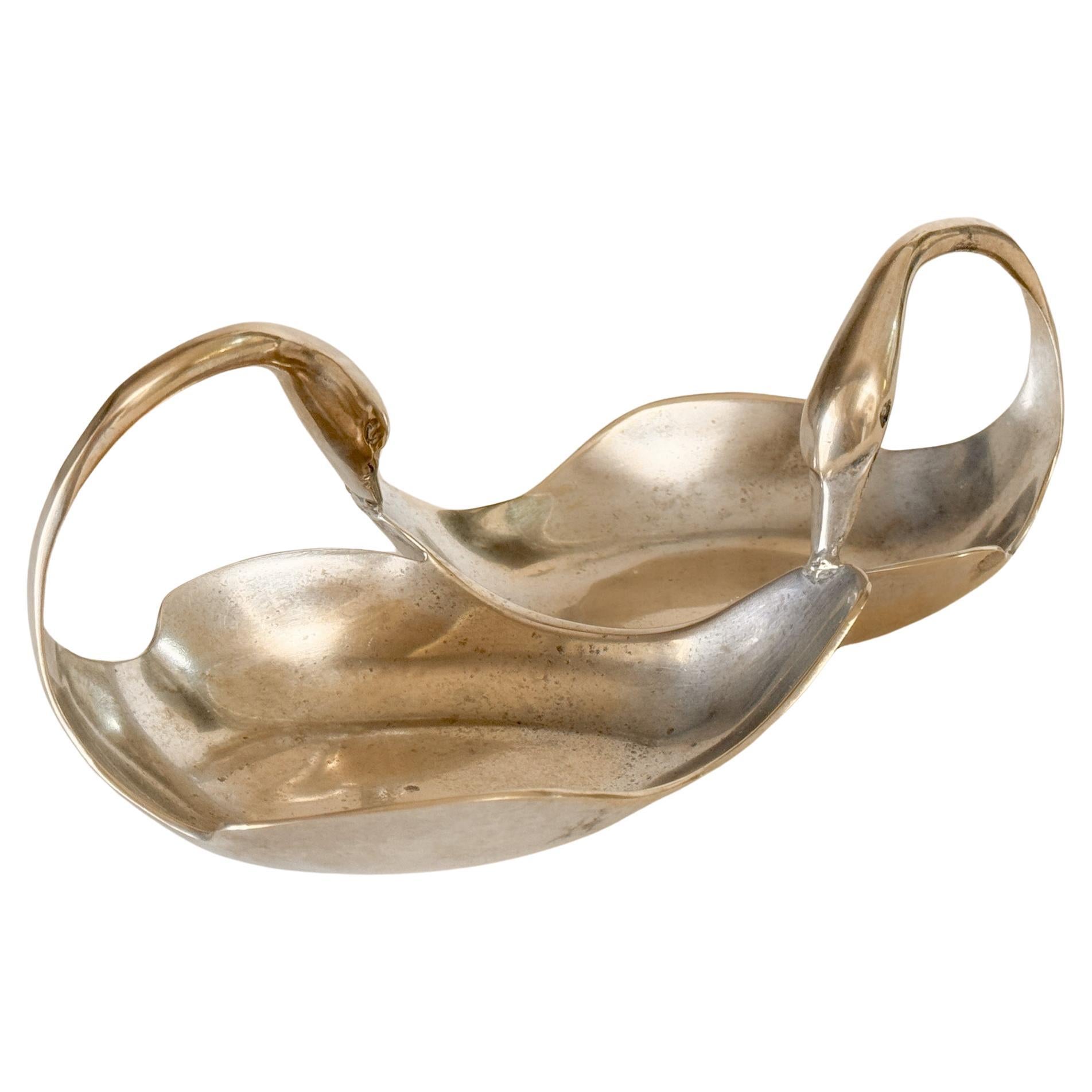 Porte-savon Vide Poche Swans en forme de sculpture, en métal argenté Italie, années 1970 en vente
