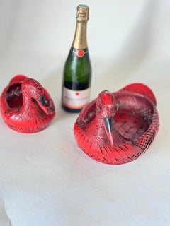 Vide Poches or Decorative Baskets Duck Sculptures Shaped in Rattan Italy 1970s