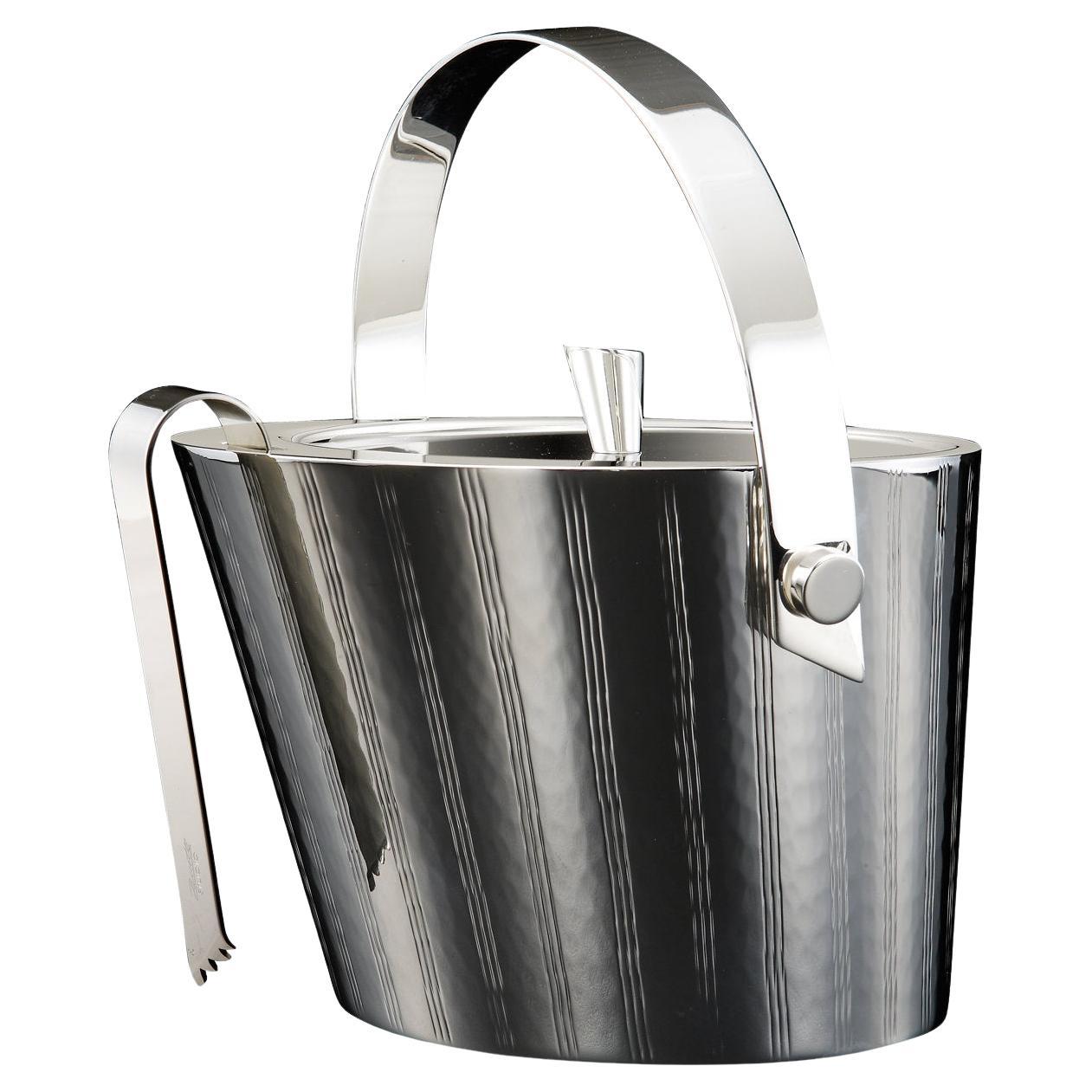Vie Silver Ice Bucket with Tongs For Sale