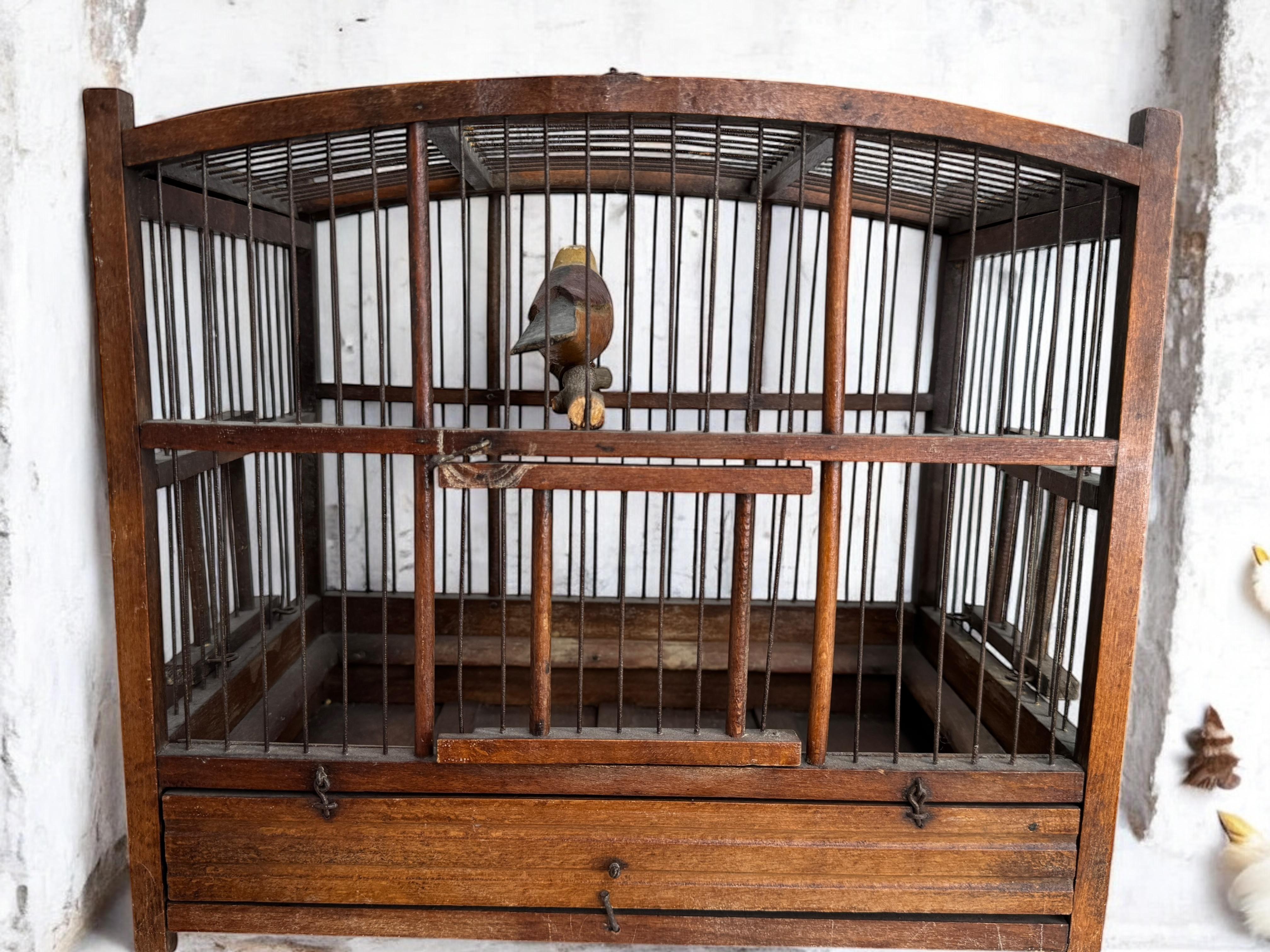 Viechtauer Hand Carved Wood Vogel in Folk Art Birdcage Österreich 1900s oder älter im Angebot 3