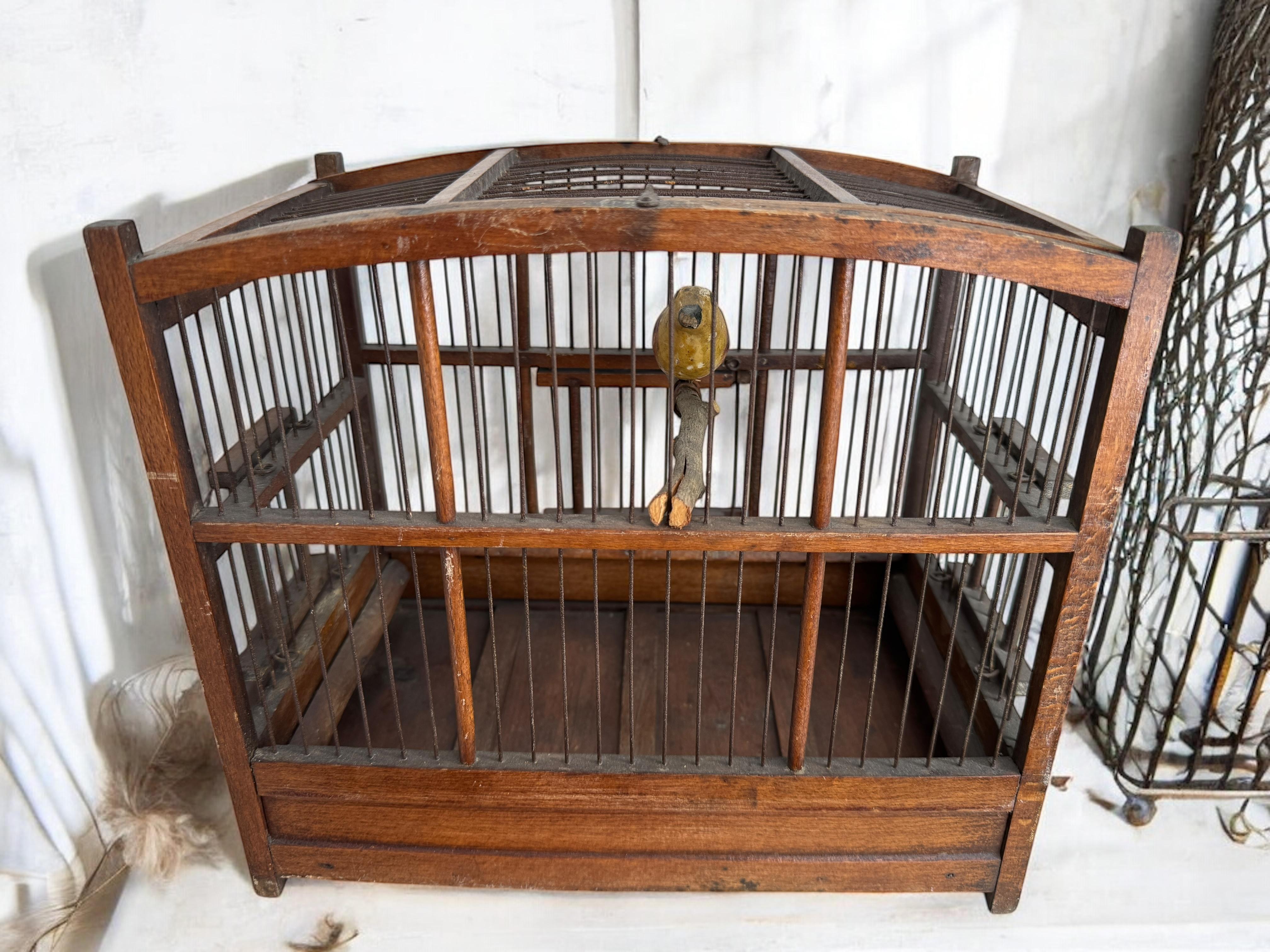 Viechtauer Hand Carved Wood Vogel in Folk Art Birdcage Österreich 1900s oder älter (Schwarzwald) im Angebot