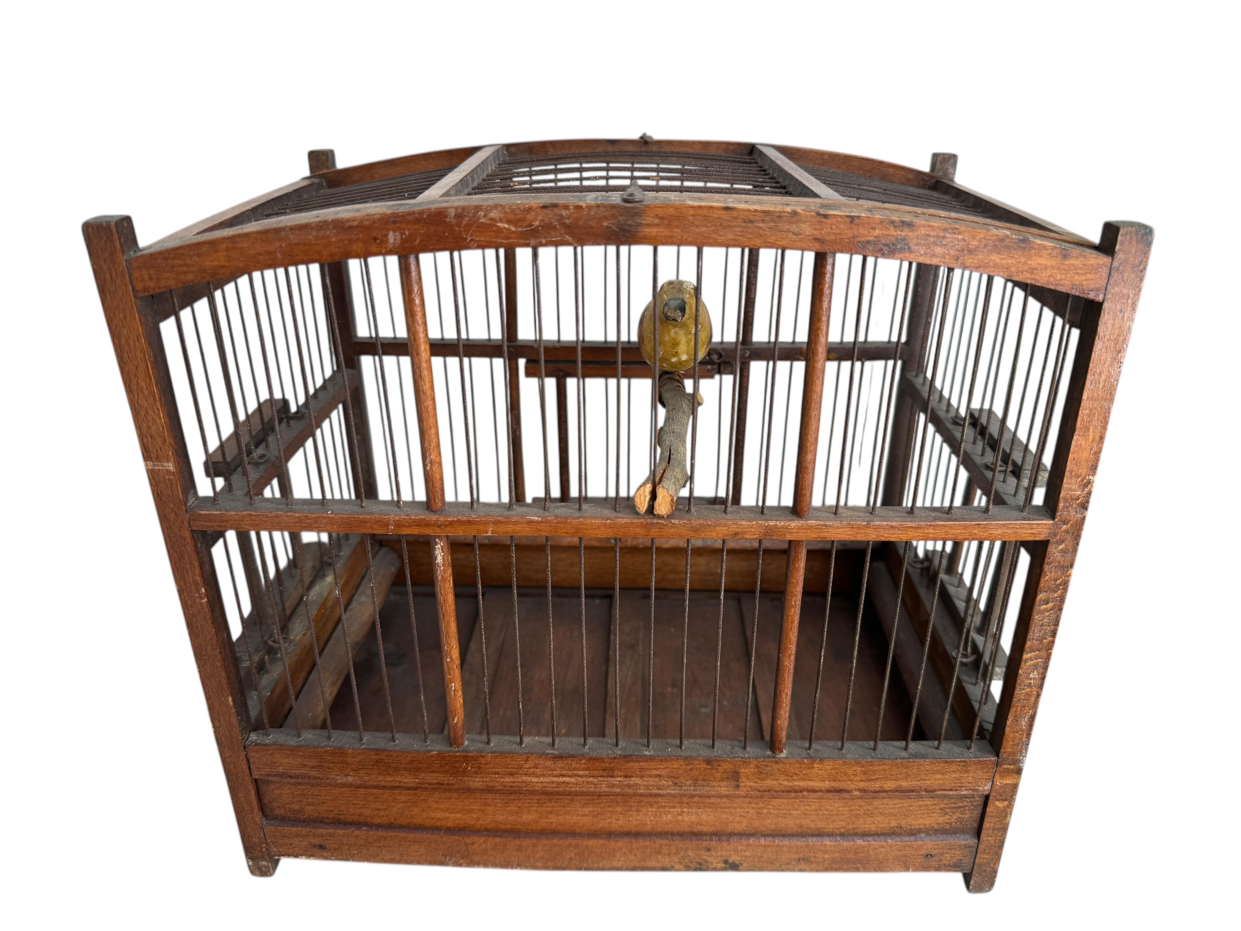 Viechtauer Hand Carved Wood Vogel in Folk Art Birdcage Österreich 1900s oder älter (Österreichisch) im Angebot