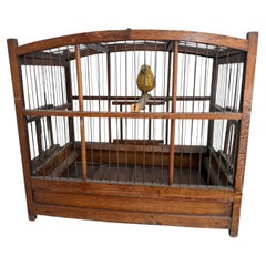 Viechtauer Hand Carved Wood Bird in Folk Art Birdcage Austria 1900s or older