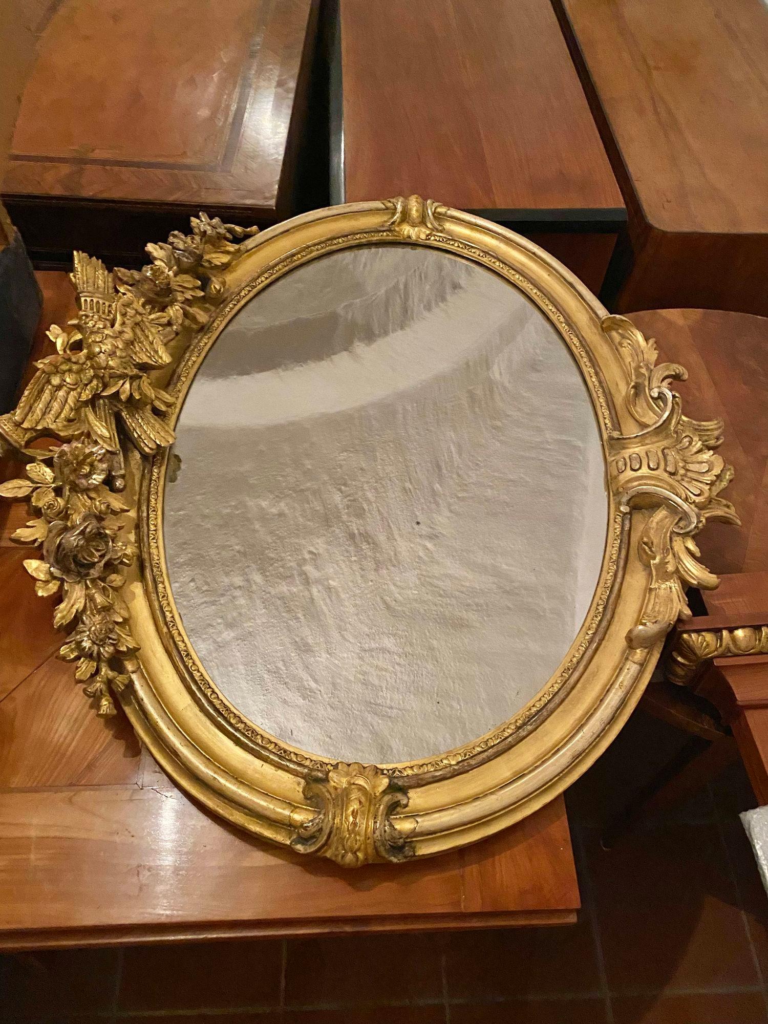 Austrian Vienesse Baroque Style Wall Mirror, Wood, Gold-Plate, 19th Century For Sale