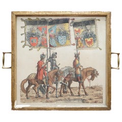Vienna 18th Century Hand Coloured Burghair Print Mounted in Lovely Serving Tray