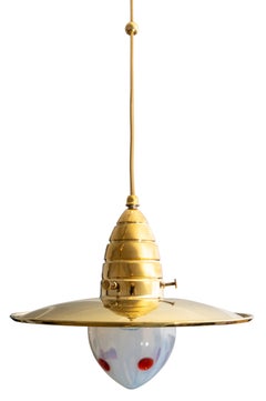 Vienna 1900 Brass Ceiling Lamp with Loetz Glass Shades by Koloman Moser