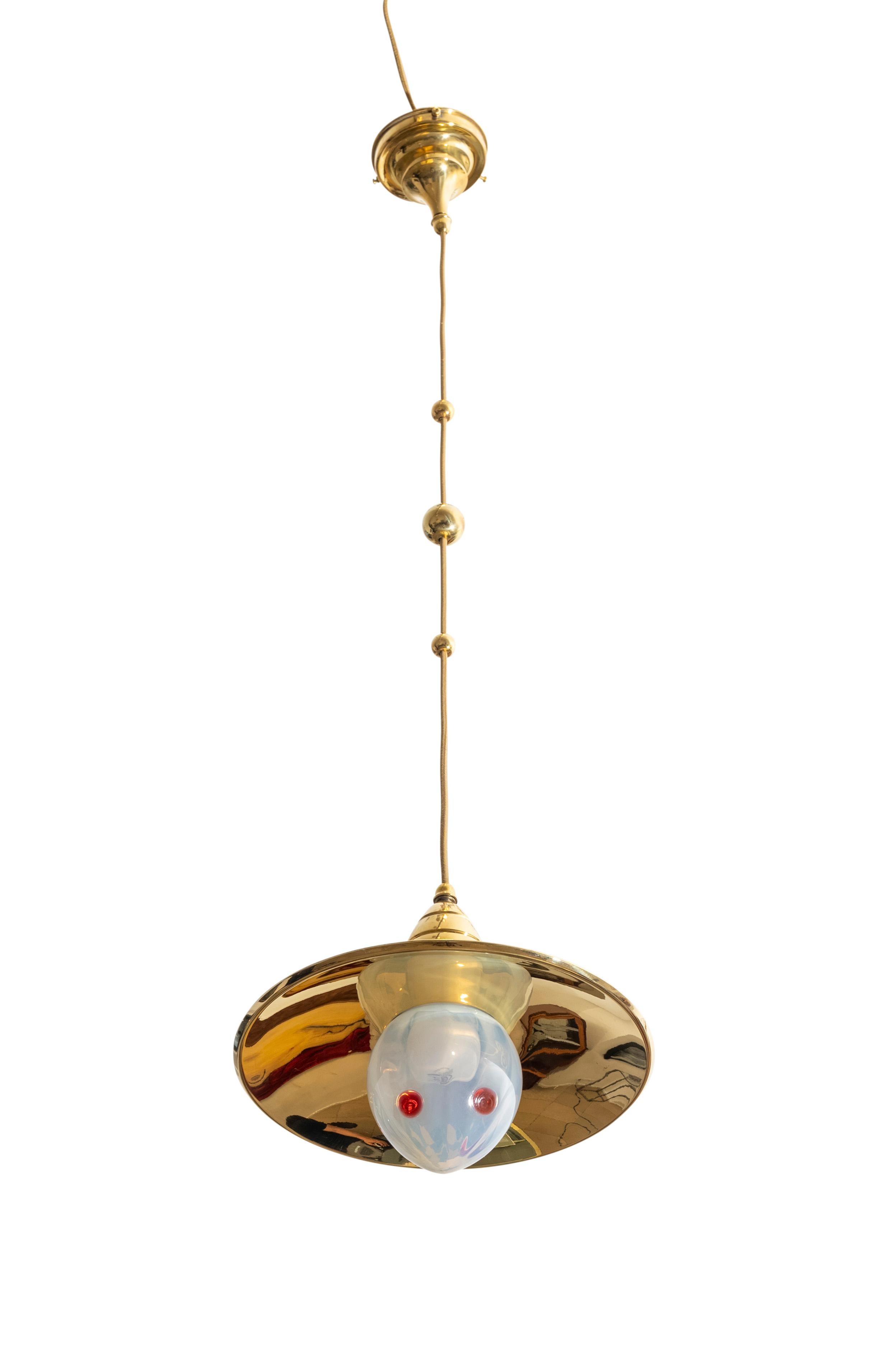 Jugendstil Vienna 1900 Brass Ceiling Lamp with Loetz Glass Shades by Koloman Moser For Sale