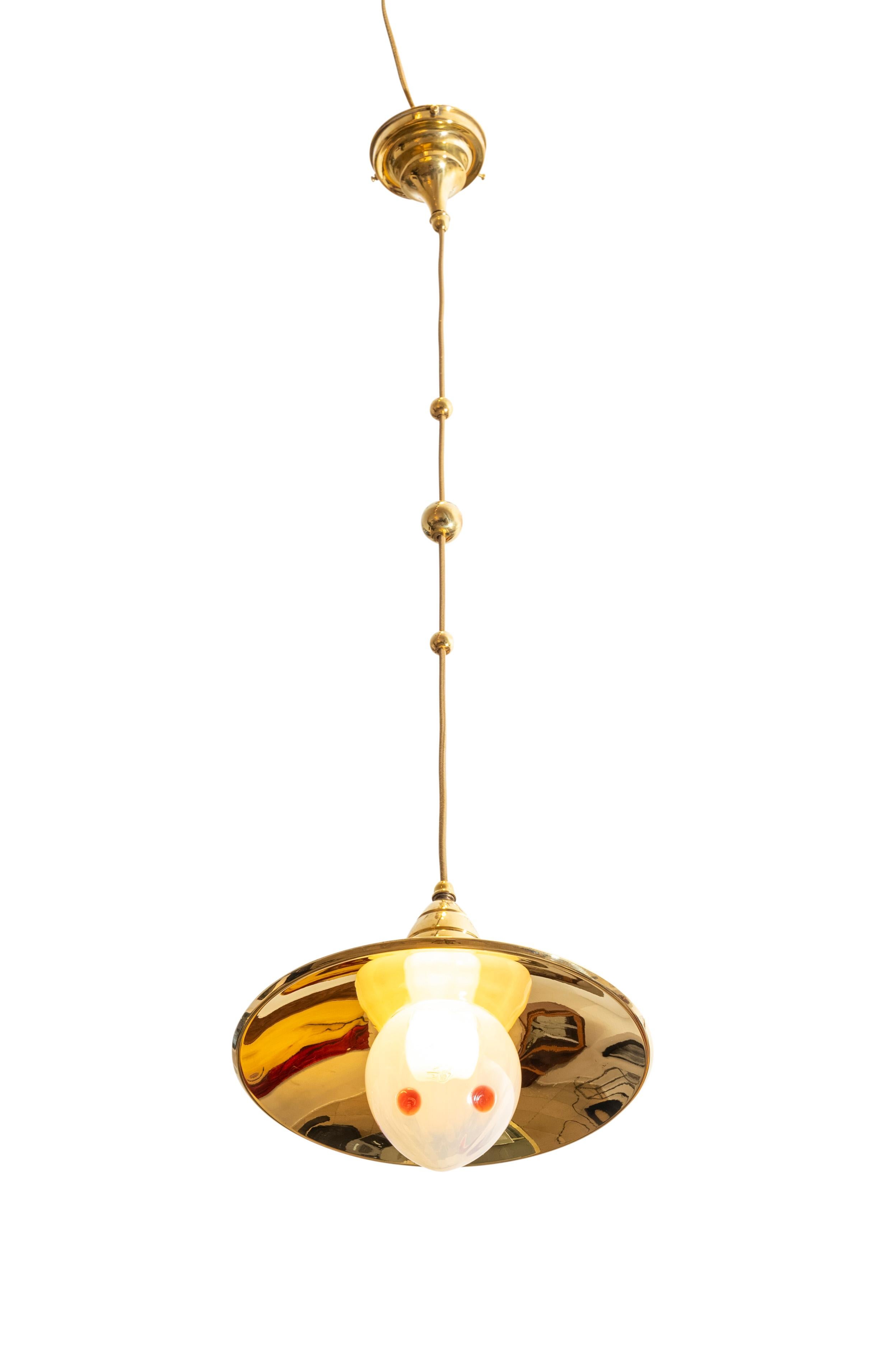 Austrian Vienna 1900 Brass Ceiling Lamp with Loetz Glass Shades by Koloman Moser For Sale