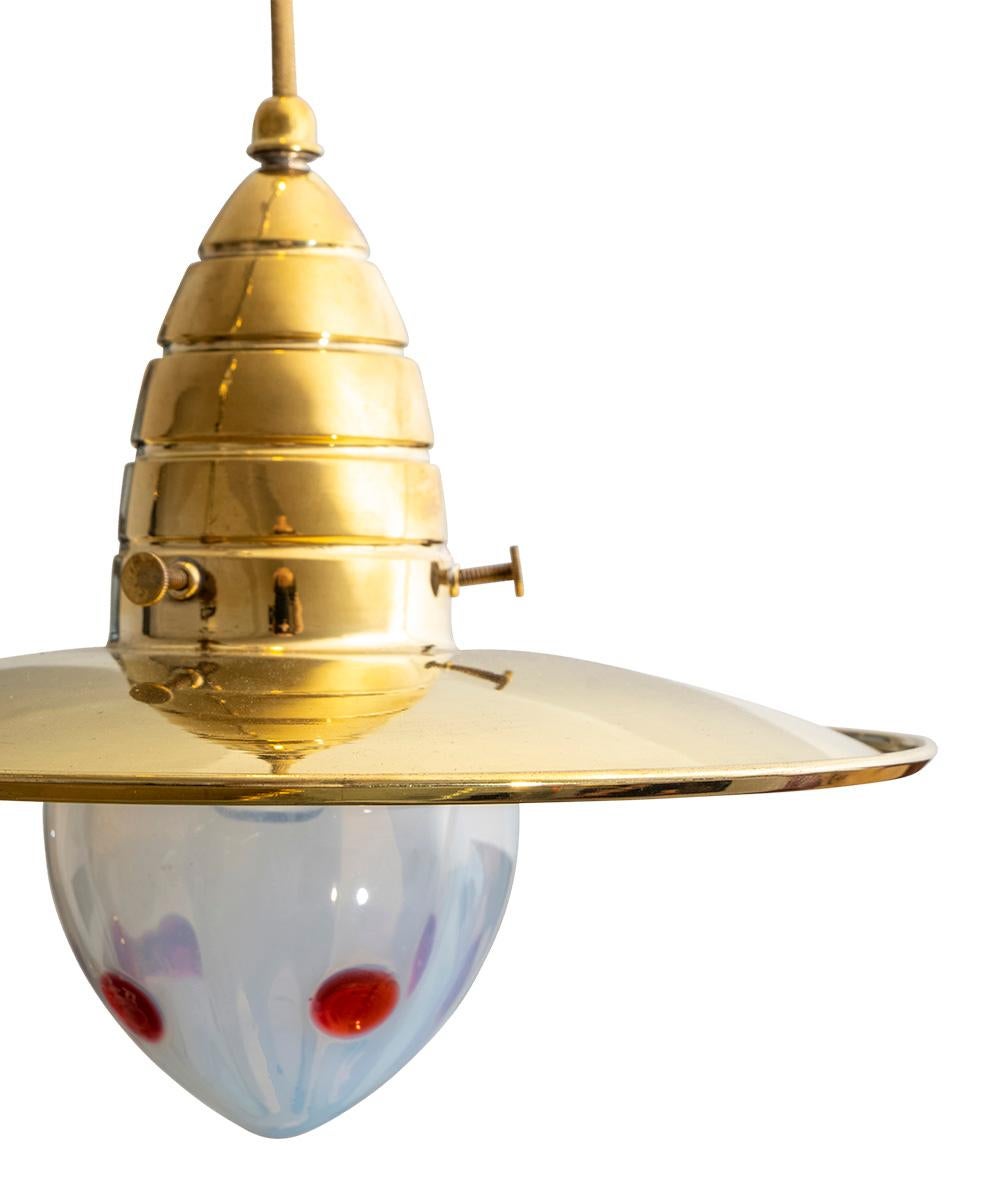 Vienna 1900 Brass Ceiling Lamp with Loetz Glass Shades by Koloman Moser In Good Condition For Sale In Klosterneuburg, AT