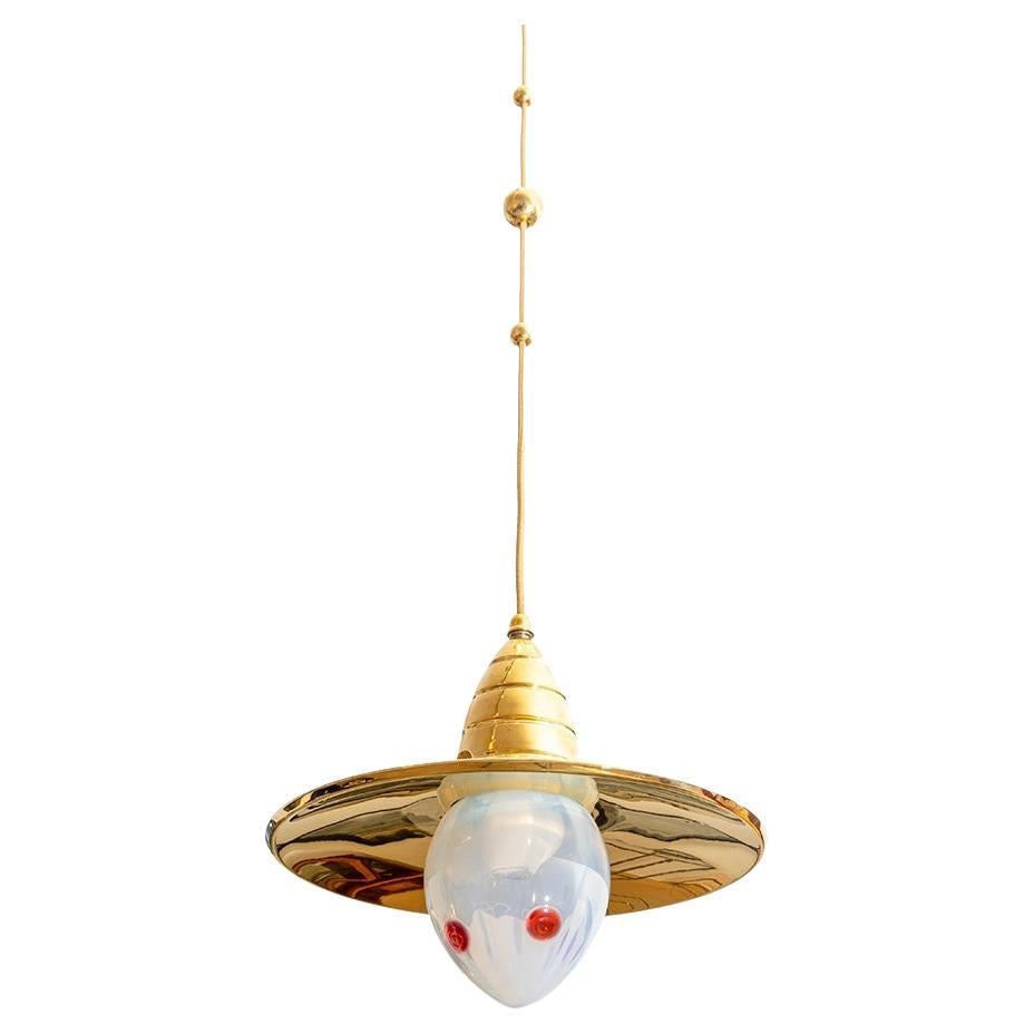 Vienna 1900 Brass Ceiling Lamp with Loetz Glass Shades by Koloman Moser For Sale