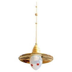Vienna 1900 Brass Ceiling Lamp with Loetz Glass Shades by Koloman Moser