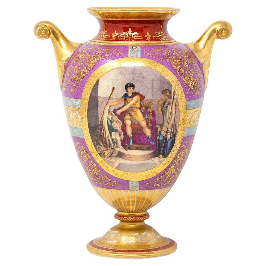 Jarrón antiguo de porcelana vienesa pintado a mano