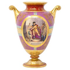 Jarrón antiguo de porcelana vienesa pintado a mano