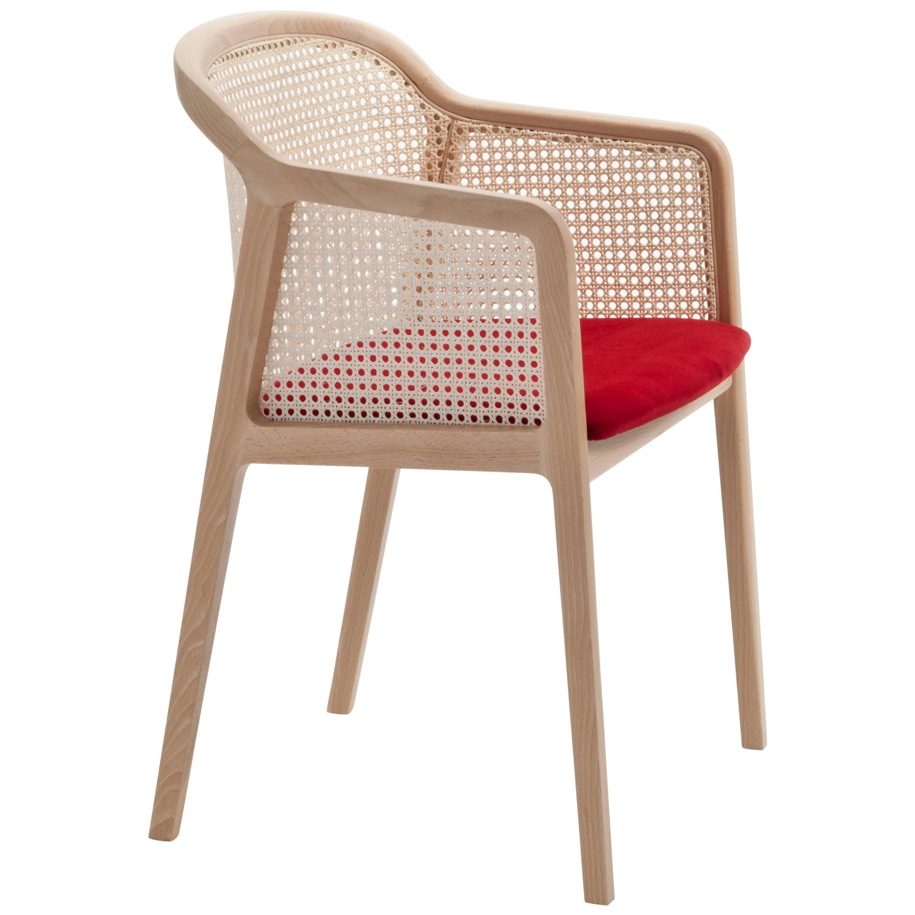 Moderne Vienna Armchair by Colé, Modernity Design in Wood and Straw, Green Upholstered Seat en vente