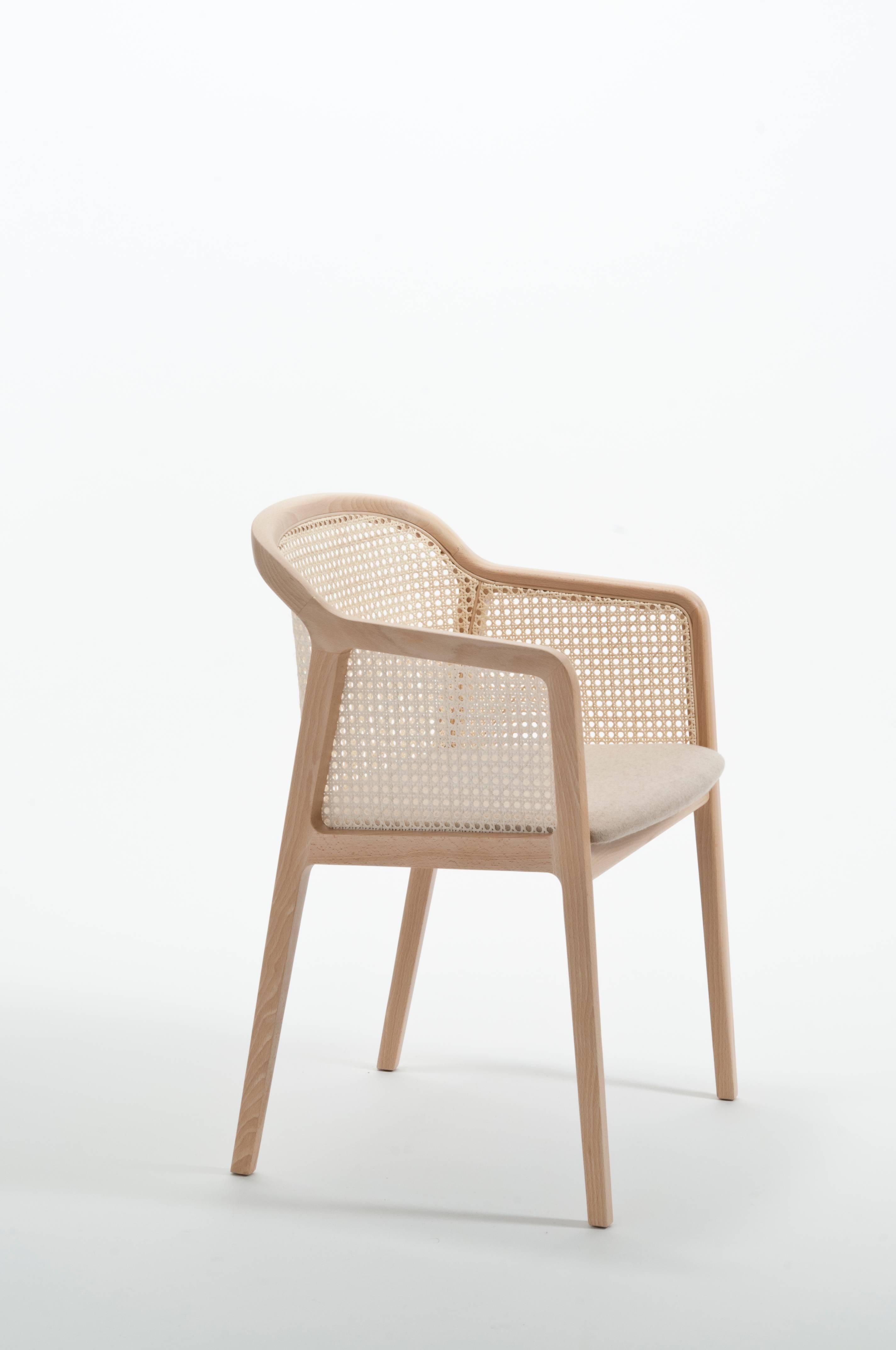 italien Vienna Armchair by Colé, Modernity Design in Wood and Straw, Green Upholstered Seat en vente