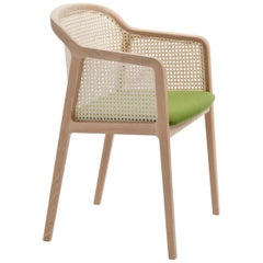 Vienna Armchair by Colé, Modern Design in Wood and Straw, Green Upholstered Seat