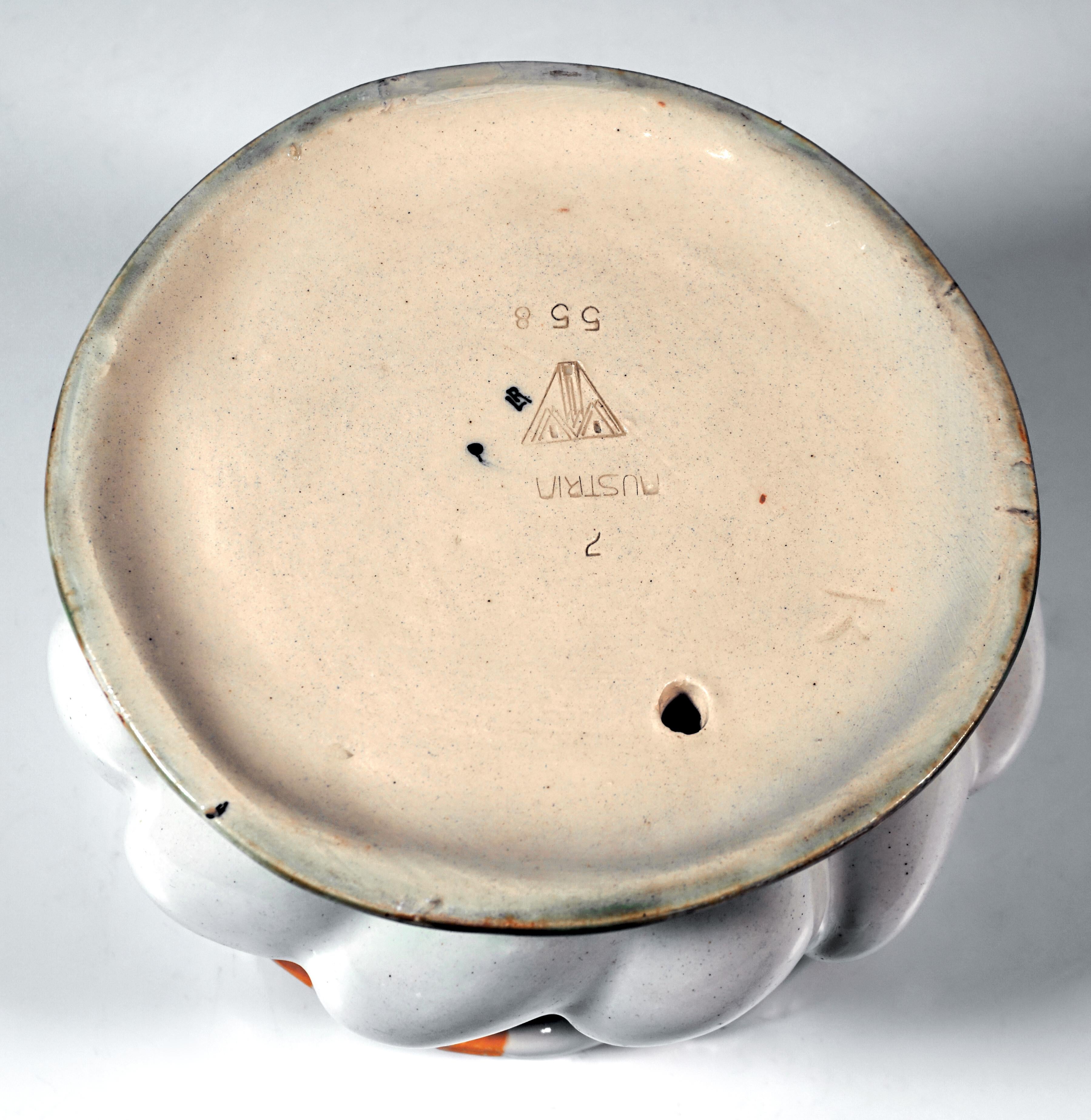 Hand-Painted Vienna Art Ceramics Art Nouveau Bowl 'Goose Dance' by Michael Mörtl ca 1910 For Sale