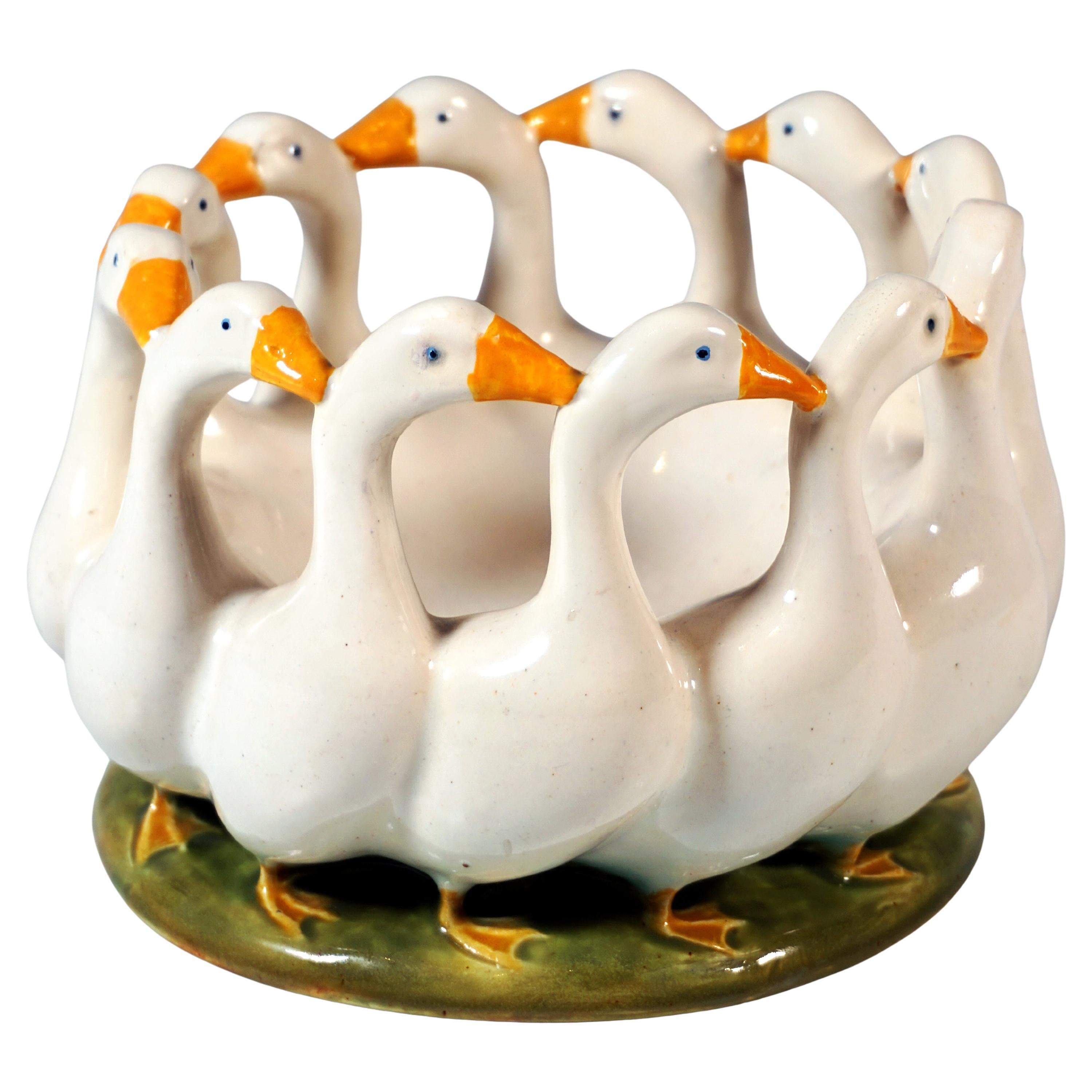 Vienna Art Ceramics Art Nouveau Bowl 'Goose Dance' by Michael Mörtl ca 1910 For Sale