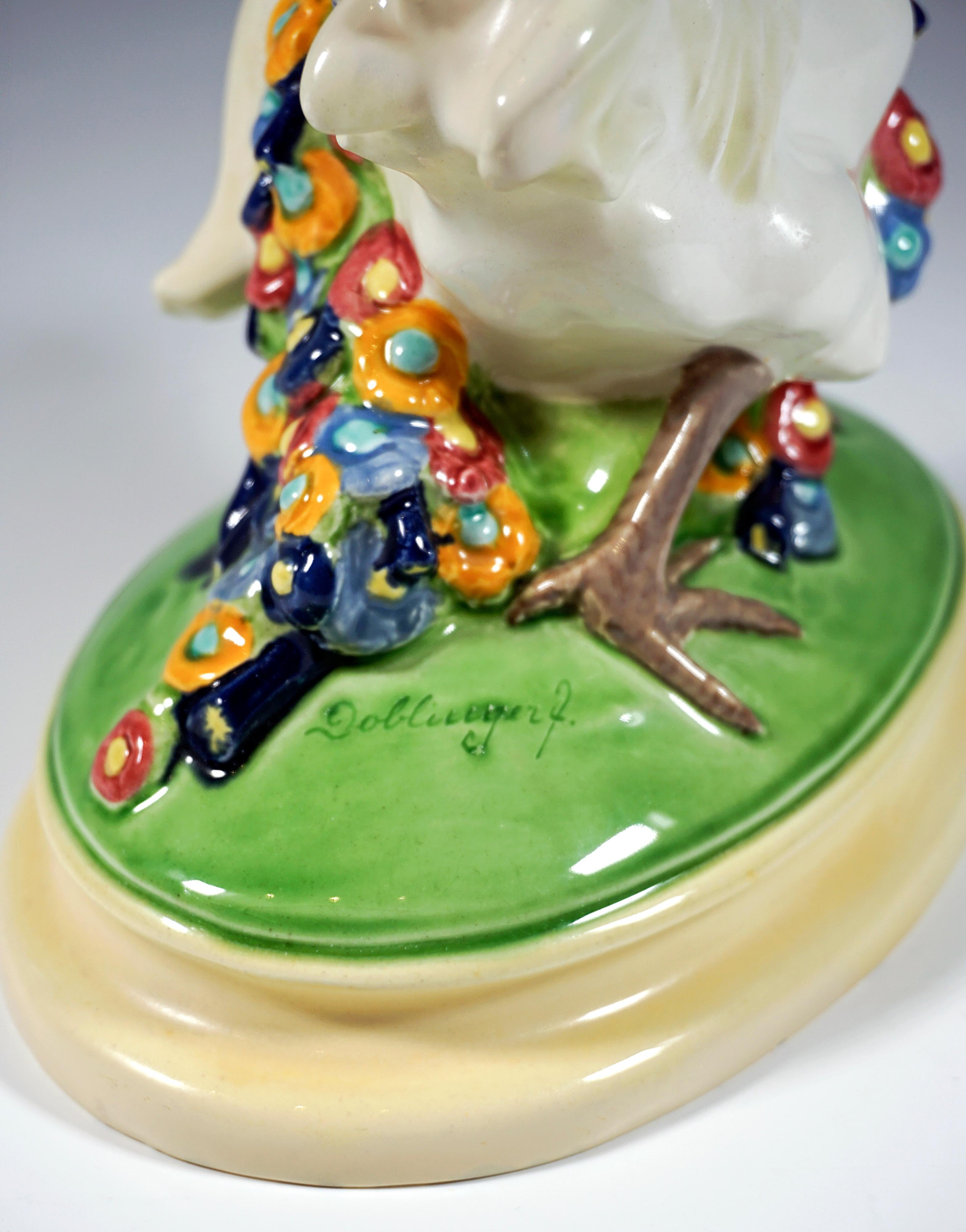 Hand-Crafted Vienna Art Ceramics Art Nouveau Figure Putto Riding A Rooster By Doblinger, 1910 For Sale