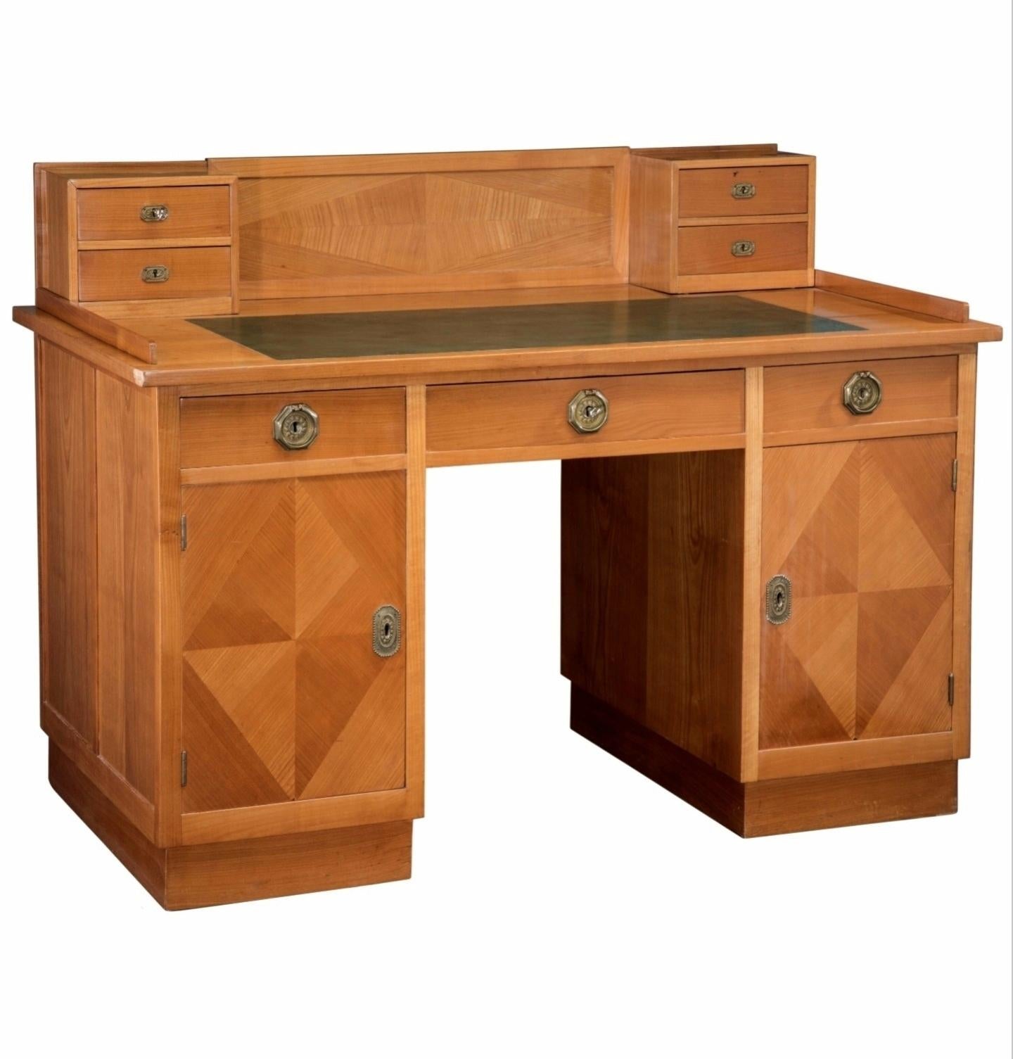A rare Art Deco period eight-piece study suite set in the manner of famous Austrian architect, designer, and Vienna Secession founder Josef Hoffman (Austria, 1870-1956), circa 1920.

Exquisitely handcrafted in Austria in the early 20th century,