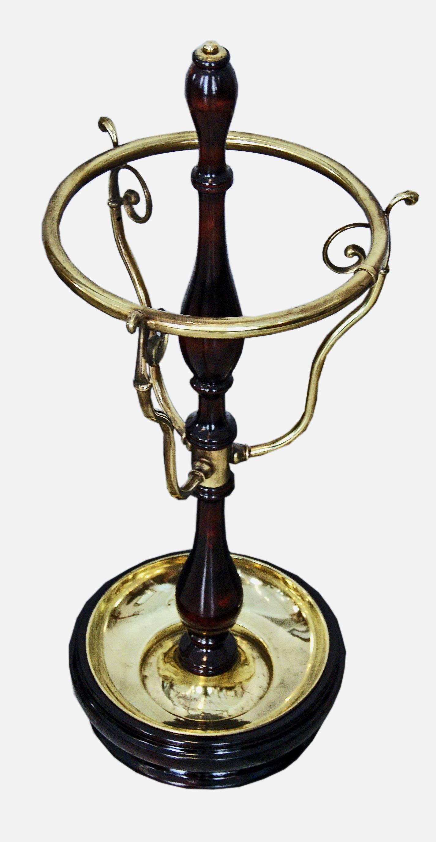 Austrian Vienna Art Nouveau Umbrella Stand Wood Mahogany Stained Brass Fittings