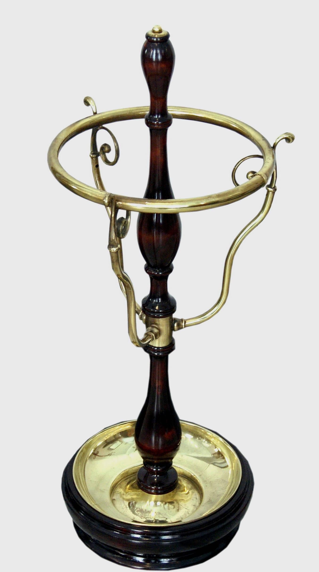 Early 20th Century Vienna Art Nouveau Umbrella Stand Wood Mahogany Stained Brass Fittings