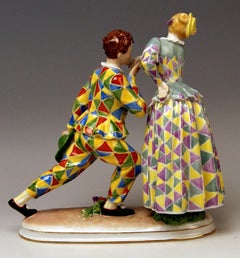 Vienna Augarten Figurines Smeraldina and Truffaldino Model 1605 Doebrich, 1960